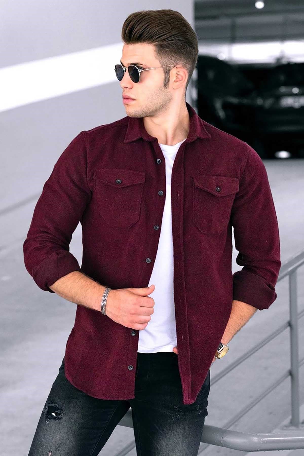 Madmext Bordo Basic Erkek Gömlek 9403