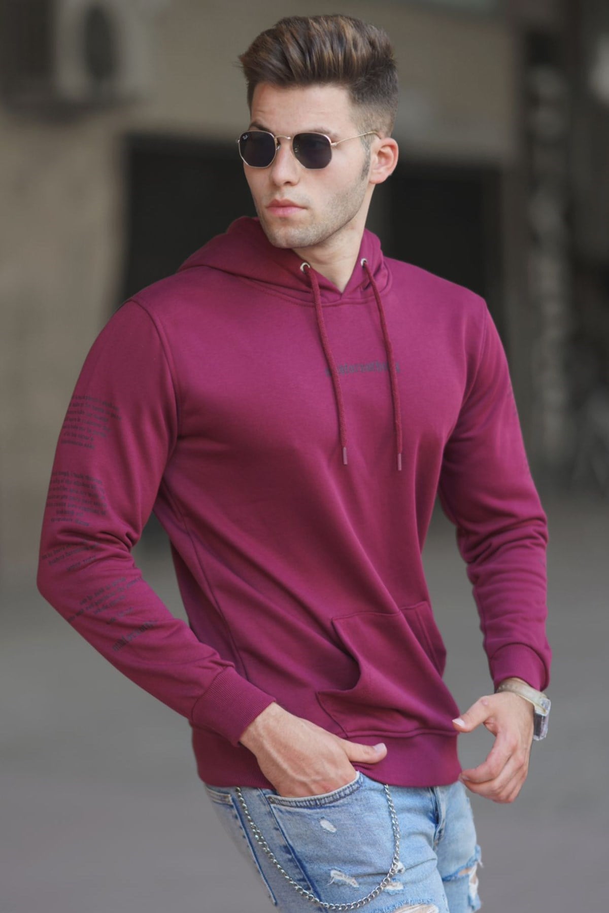 Madmext Bordo Baskılı Sweatshirt 5304