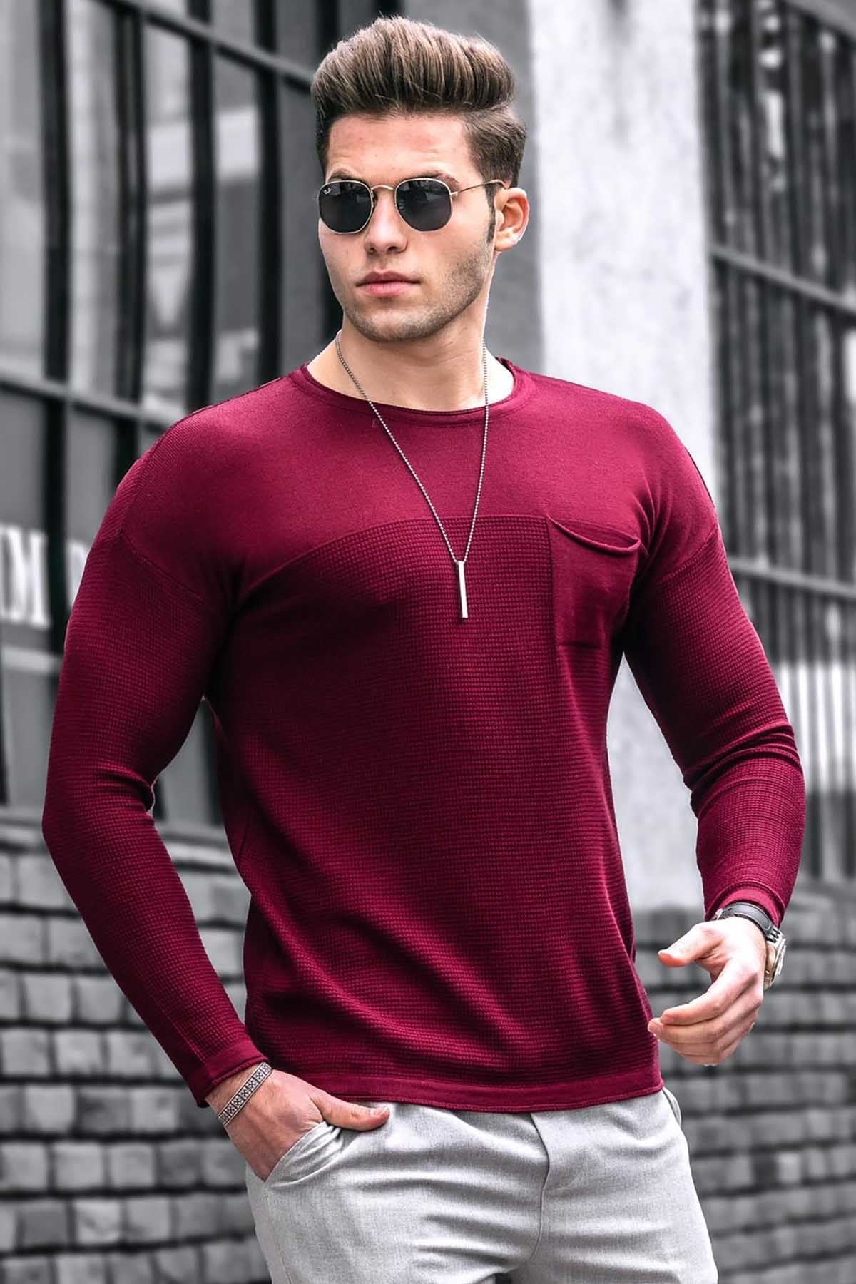 Madmext Bordo Erkek Kazak 4912