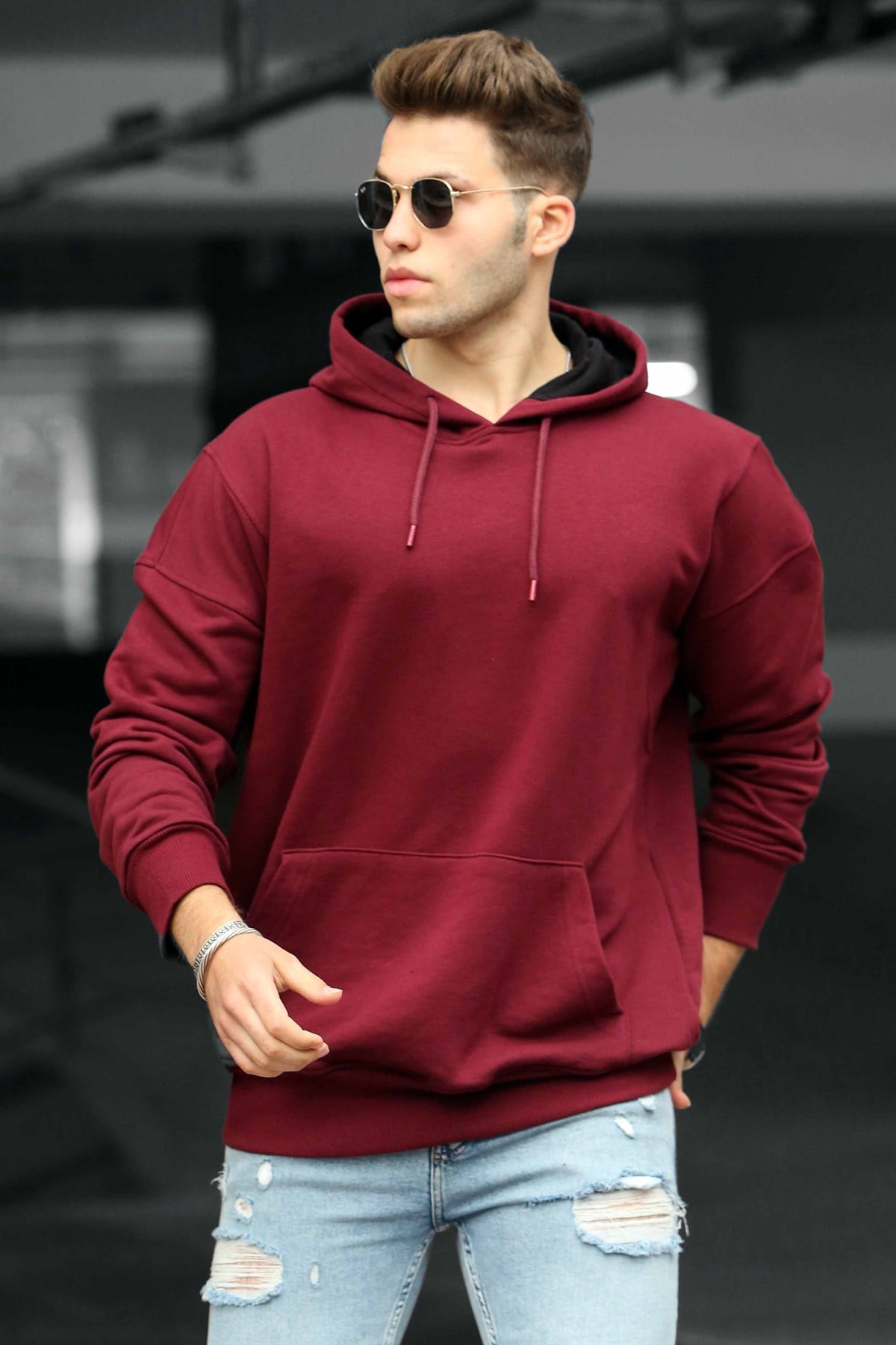 Madmext Bordo Kapüşonlu Sweatshirt 9446