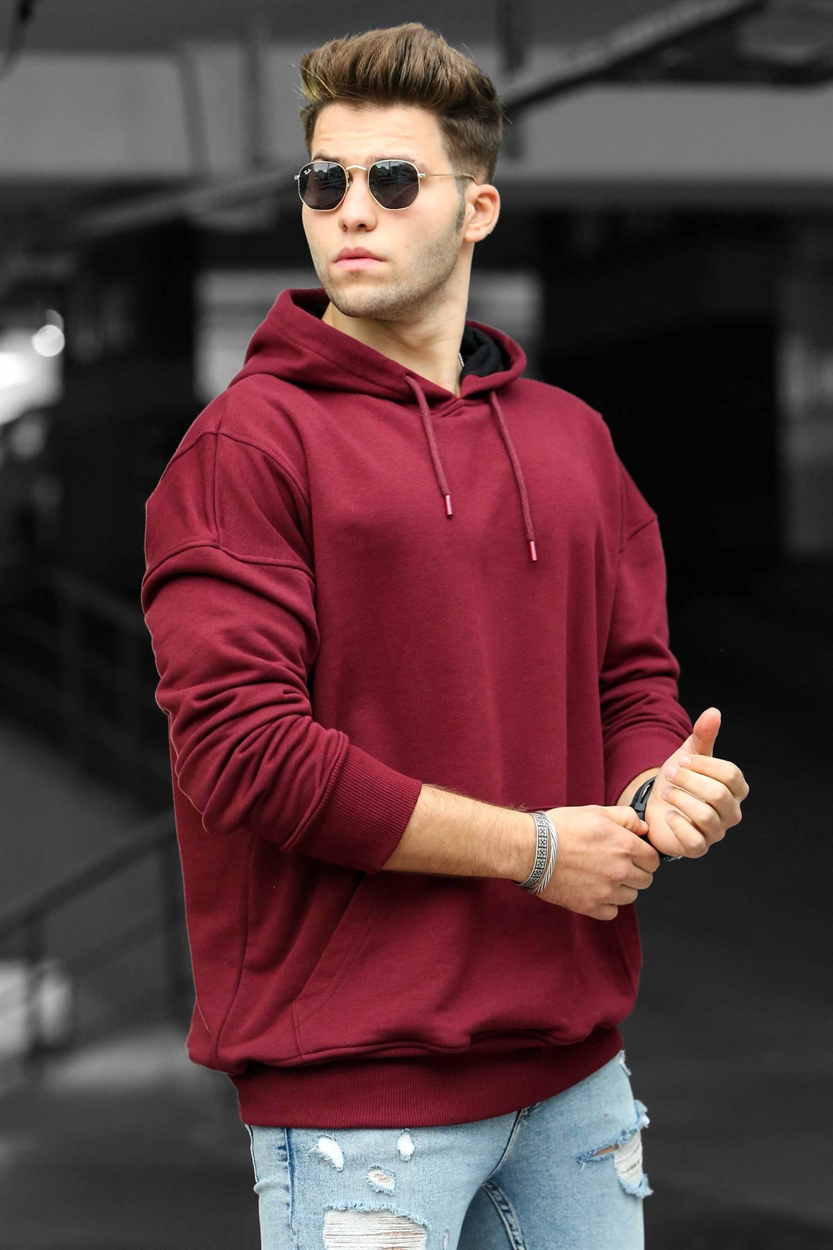 Madmext Bordo Kapüşonlu Sweatshirt 9446