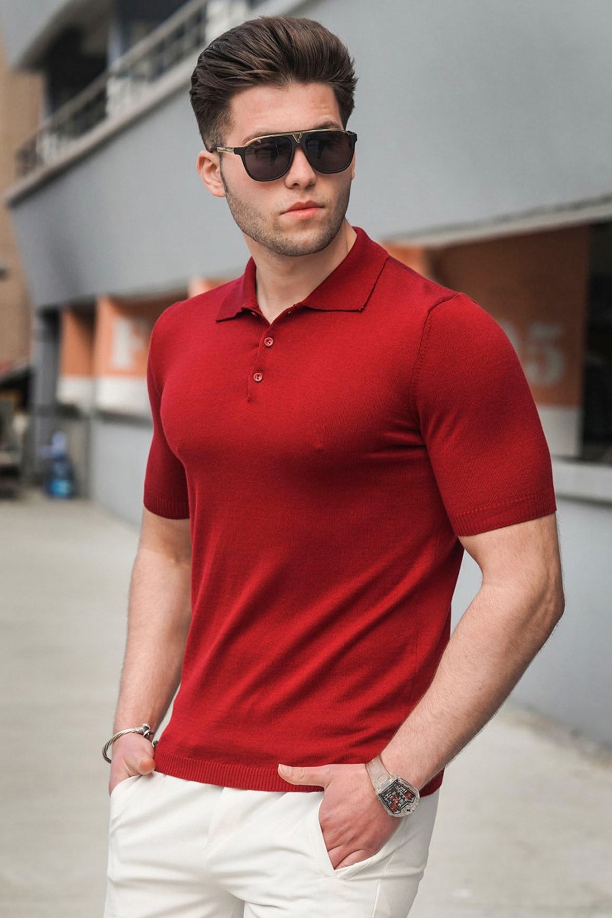 Madmext Bordo Polo Yaka Erkek Triko Tişört 5078 