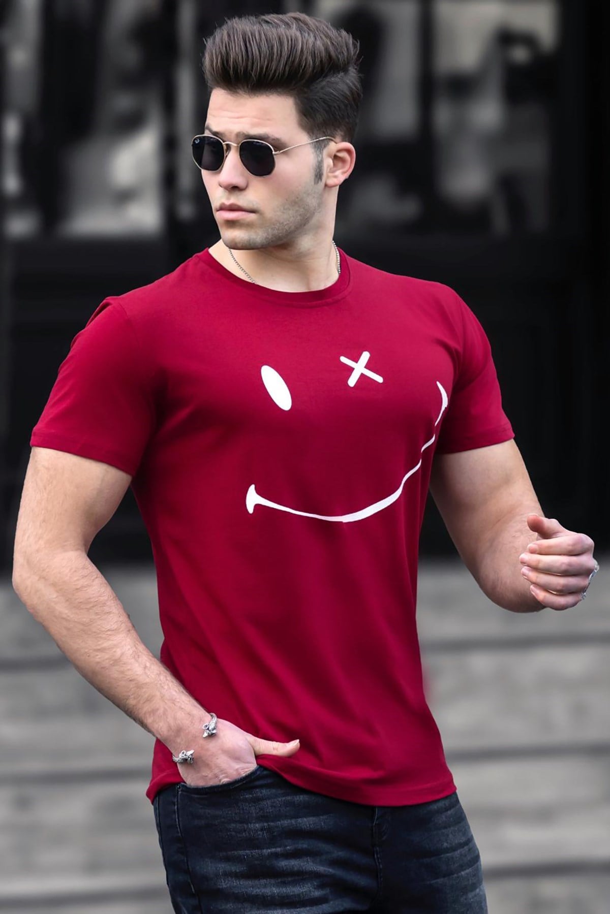 Madmext Claret Red Printed T-shirt for Men 5060