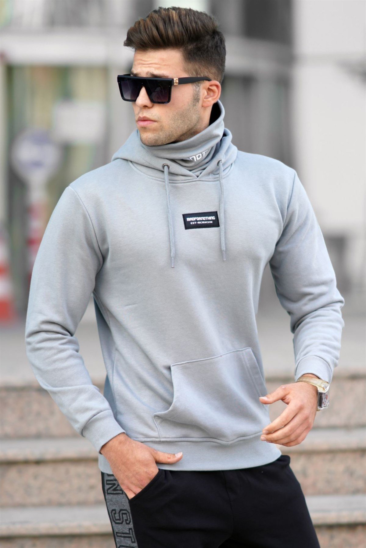Madmext Boyalı Gri  Baskılı Erkek Sweatshirt 5315
