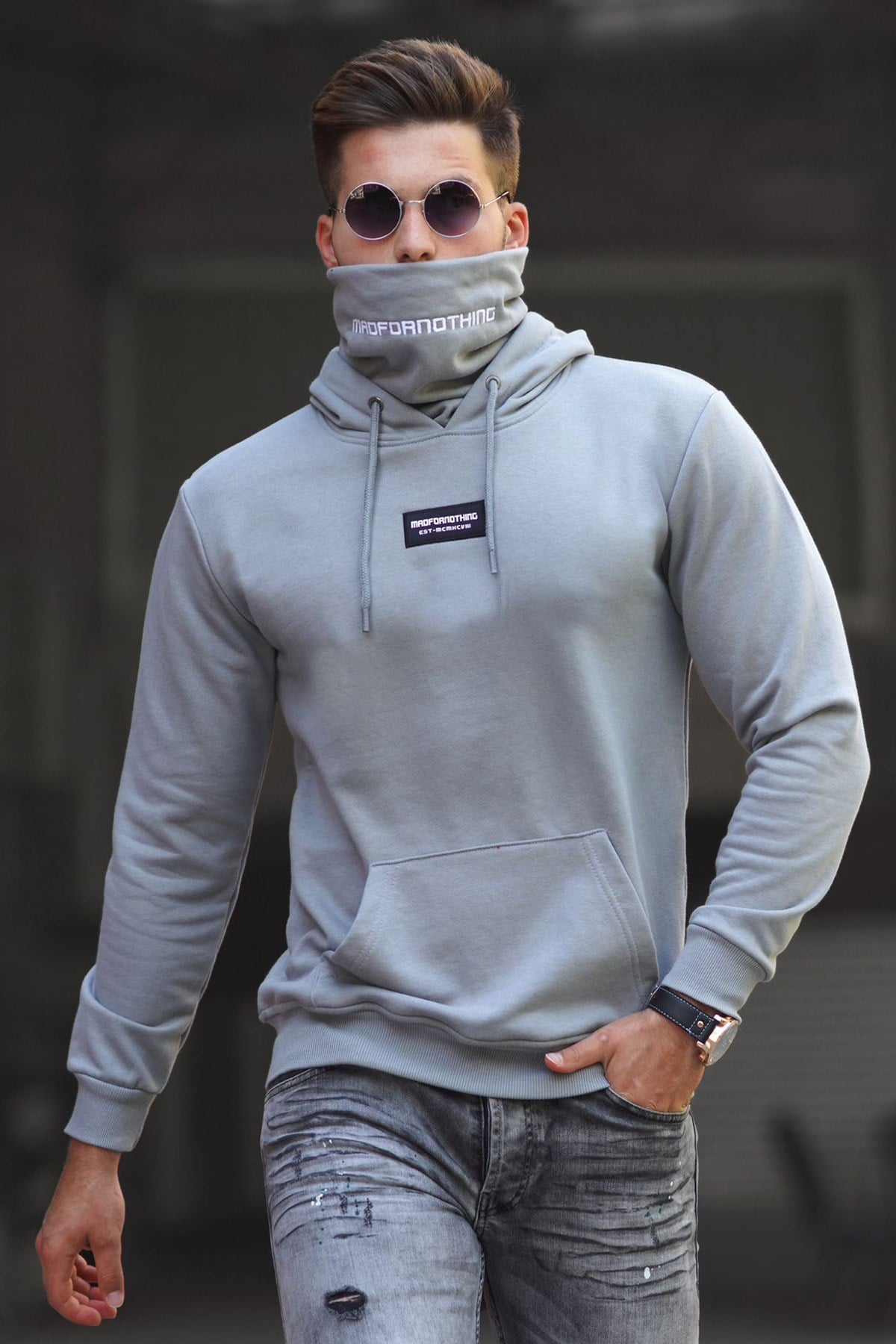 Madmext Boyalı Gri  Baskılı Erkek Sweatshirt 5315