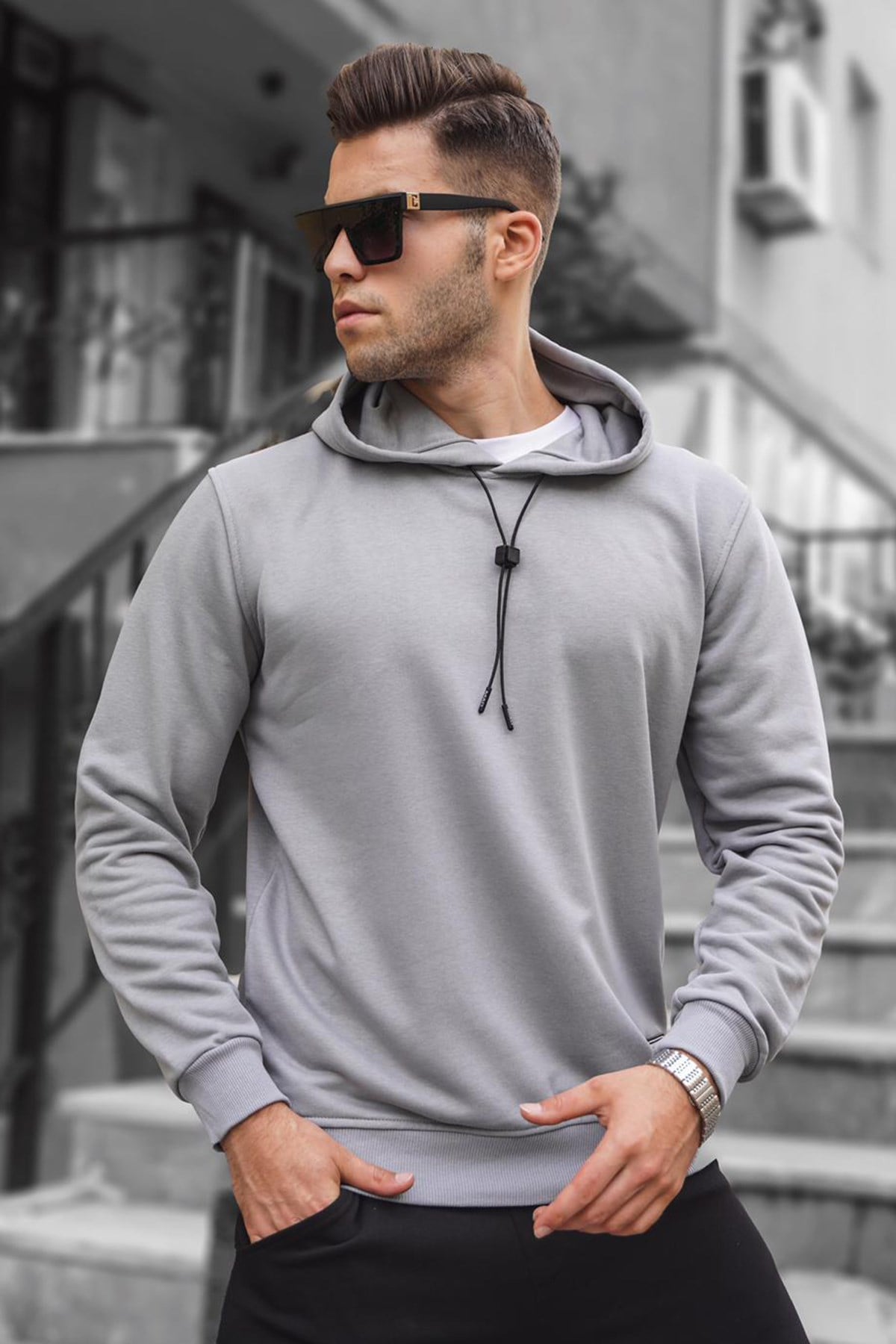 Madmext Boyalı Gri Erkek Sweatshirt 5334