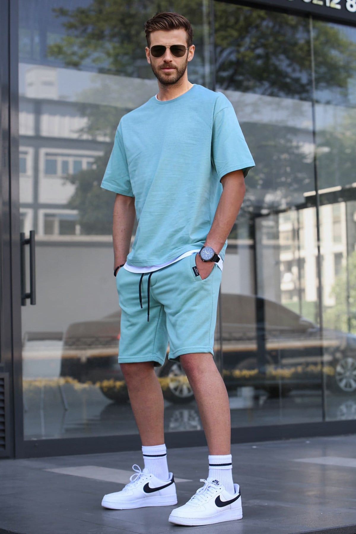 Madmext Çağla Yeşili Oversize Erkek Şort Takımı 5668