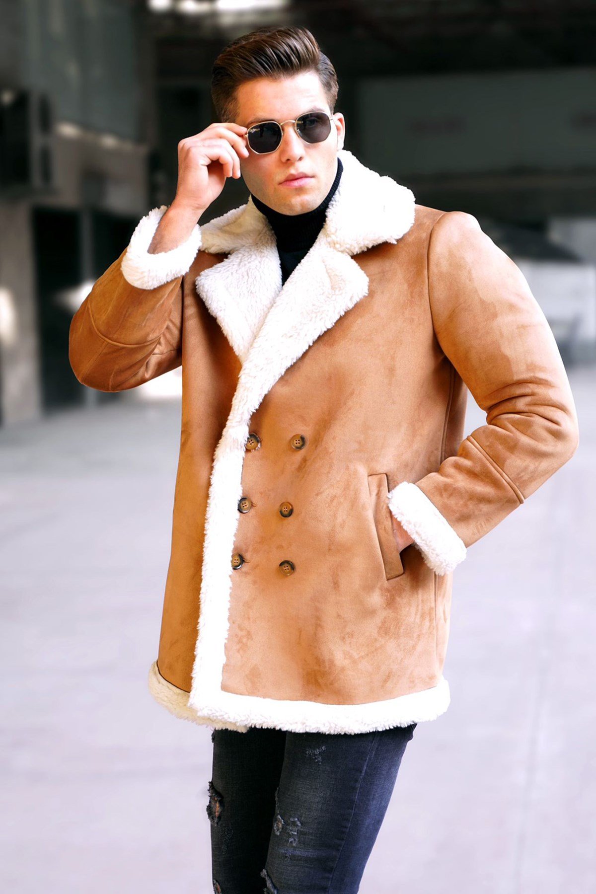 Madmext Camel Kürklü Erkek Kaban 5621
