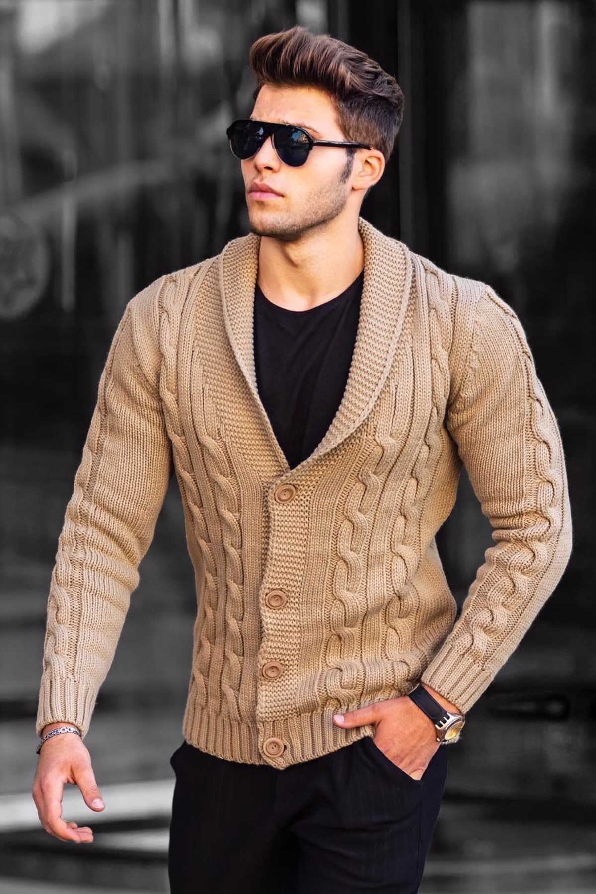 Madmext Camel Örgülü Hırka 9053