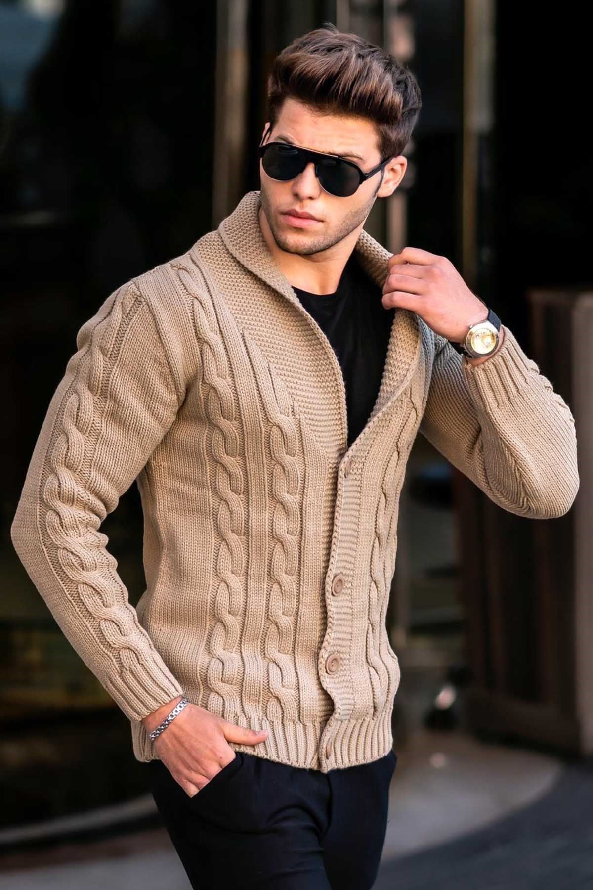 Madmext Camel Örgülü Hırka 9053