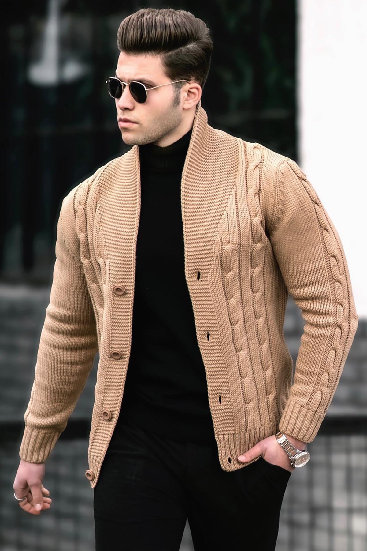 Madmext Camel Örgülü Hırka 9053