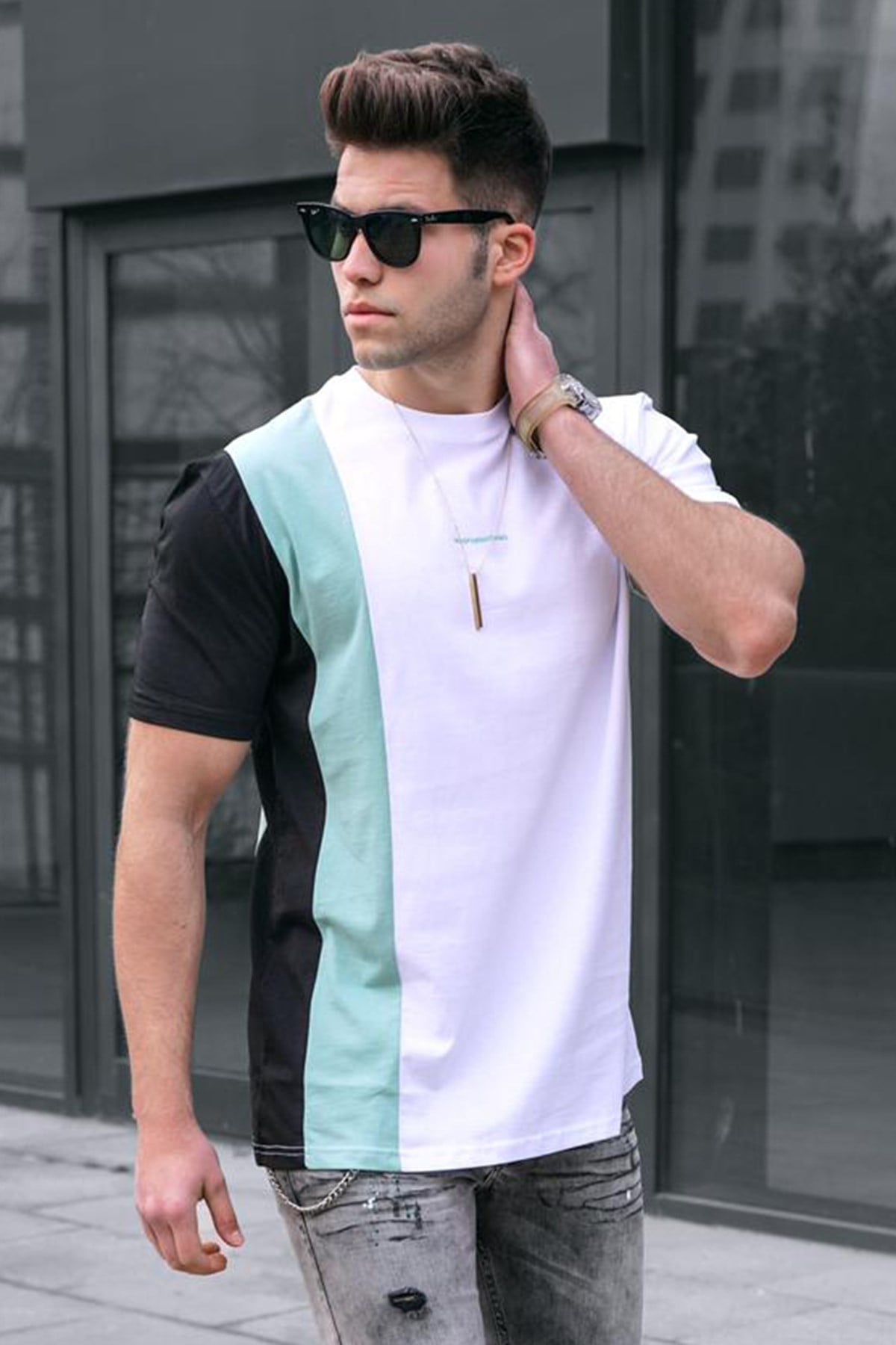 Madmext Çizgili Beyaz T-Shirt 5370