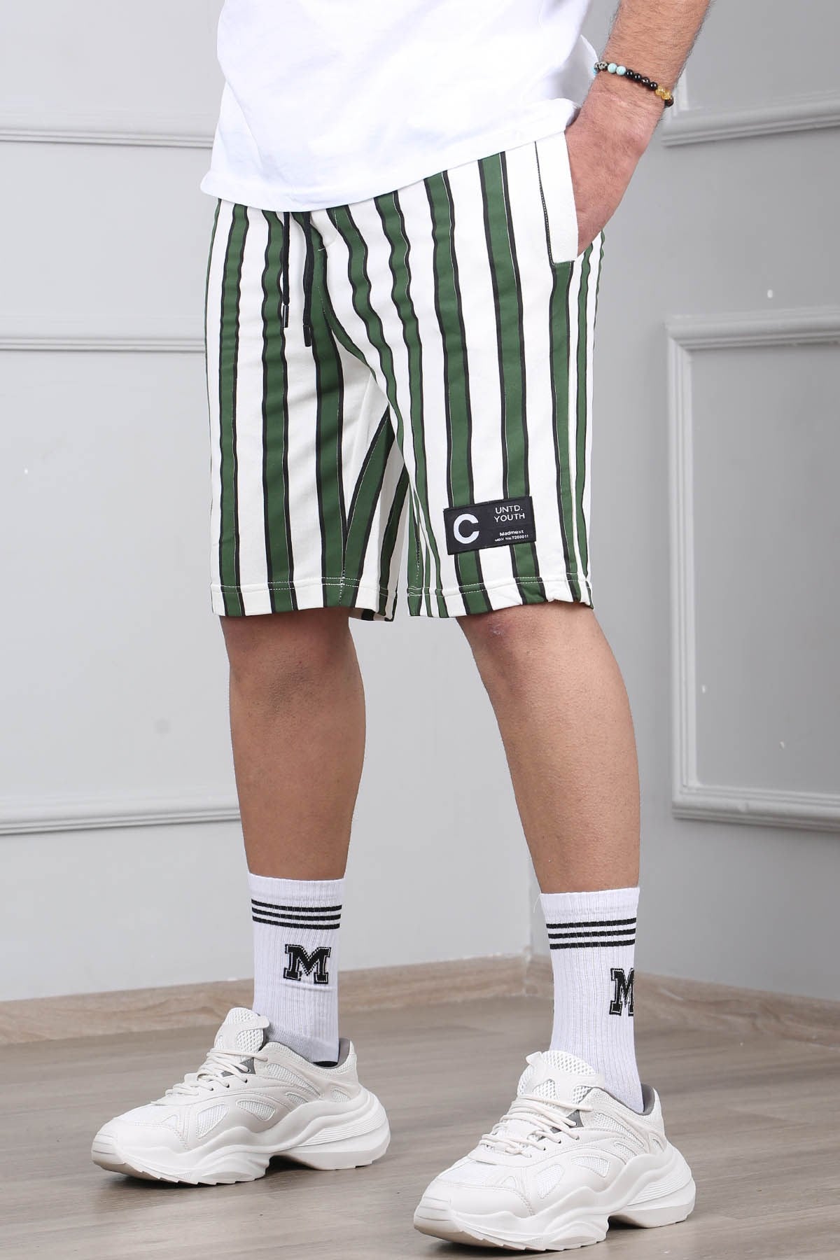 Madmext Khaki Striped Capri for Men 2915