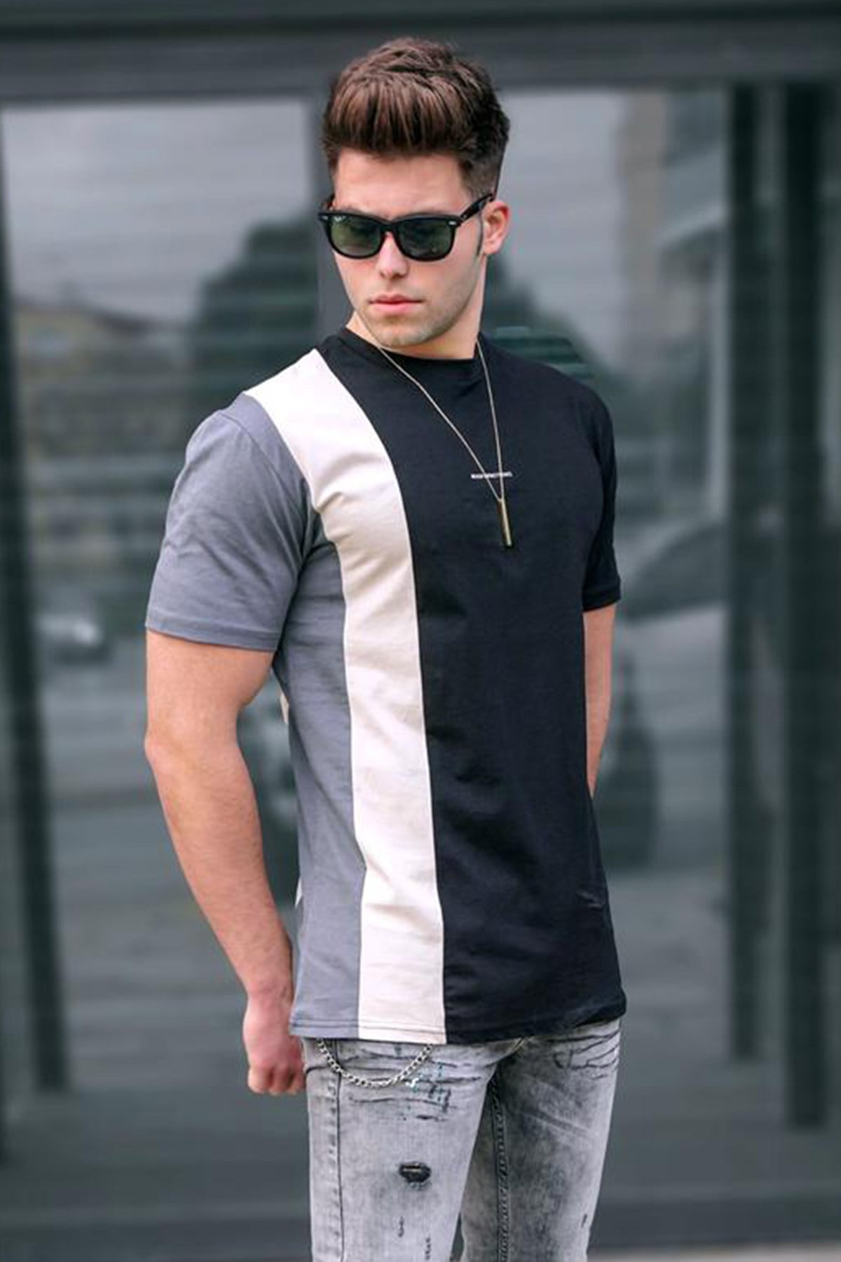 Madmext Çizgili Siyah T-Shirt 5370