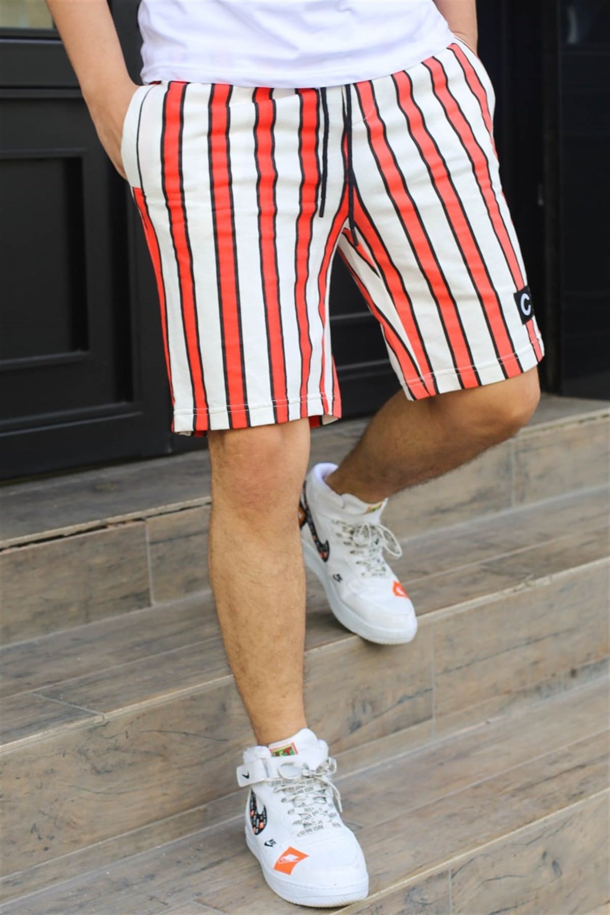 Madmext Orange Striped Capri for Men 2915