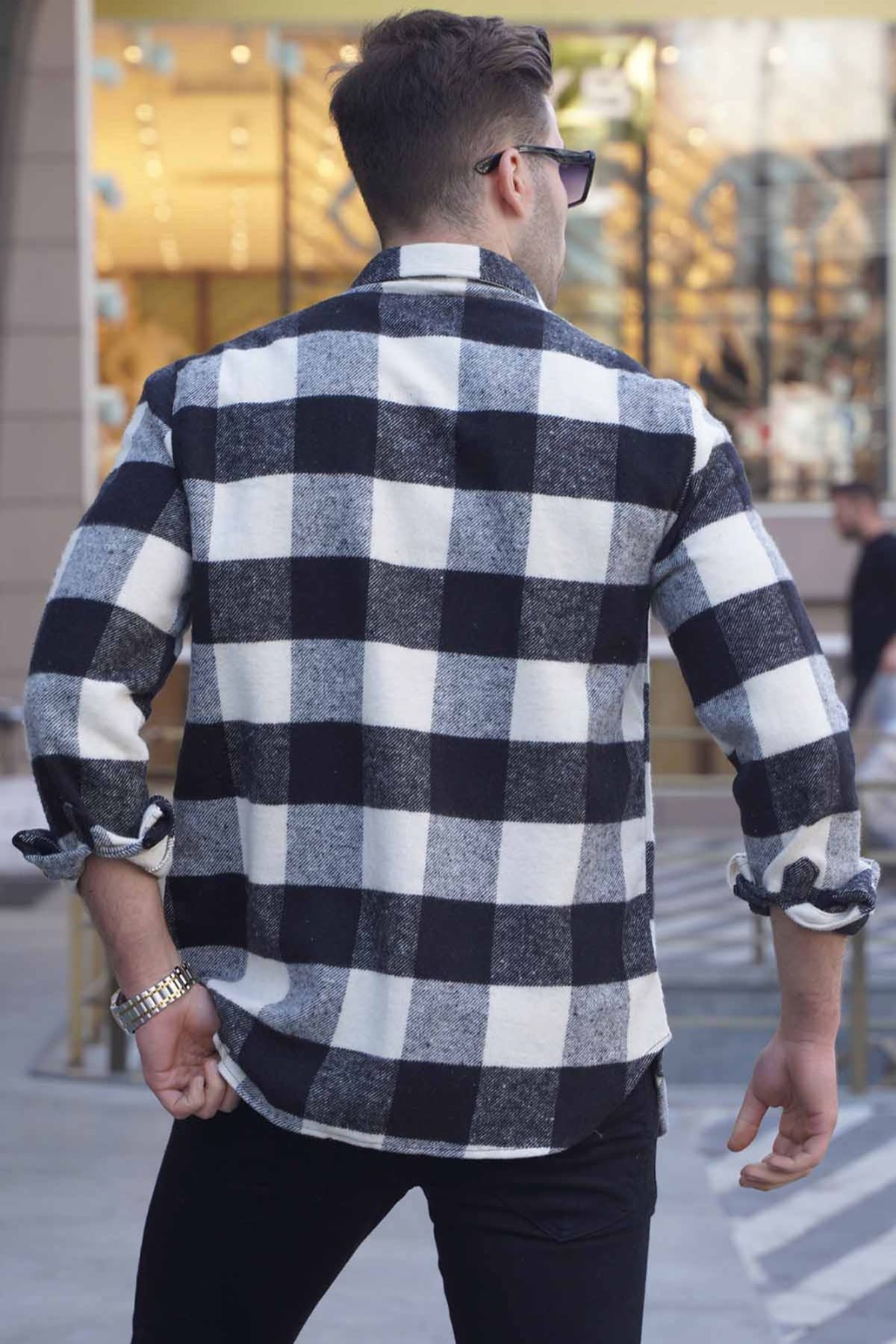Madmext Men Plaid White Shirt 4664