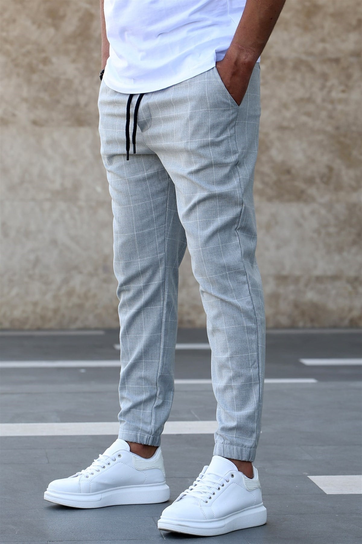 Madmext Grey Checked Trousers Mad4081