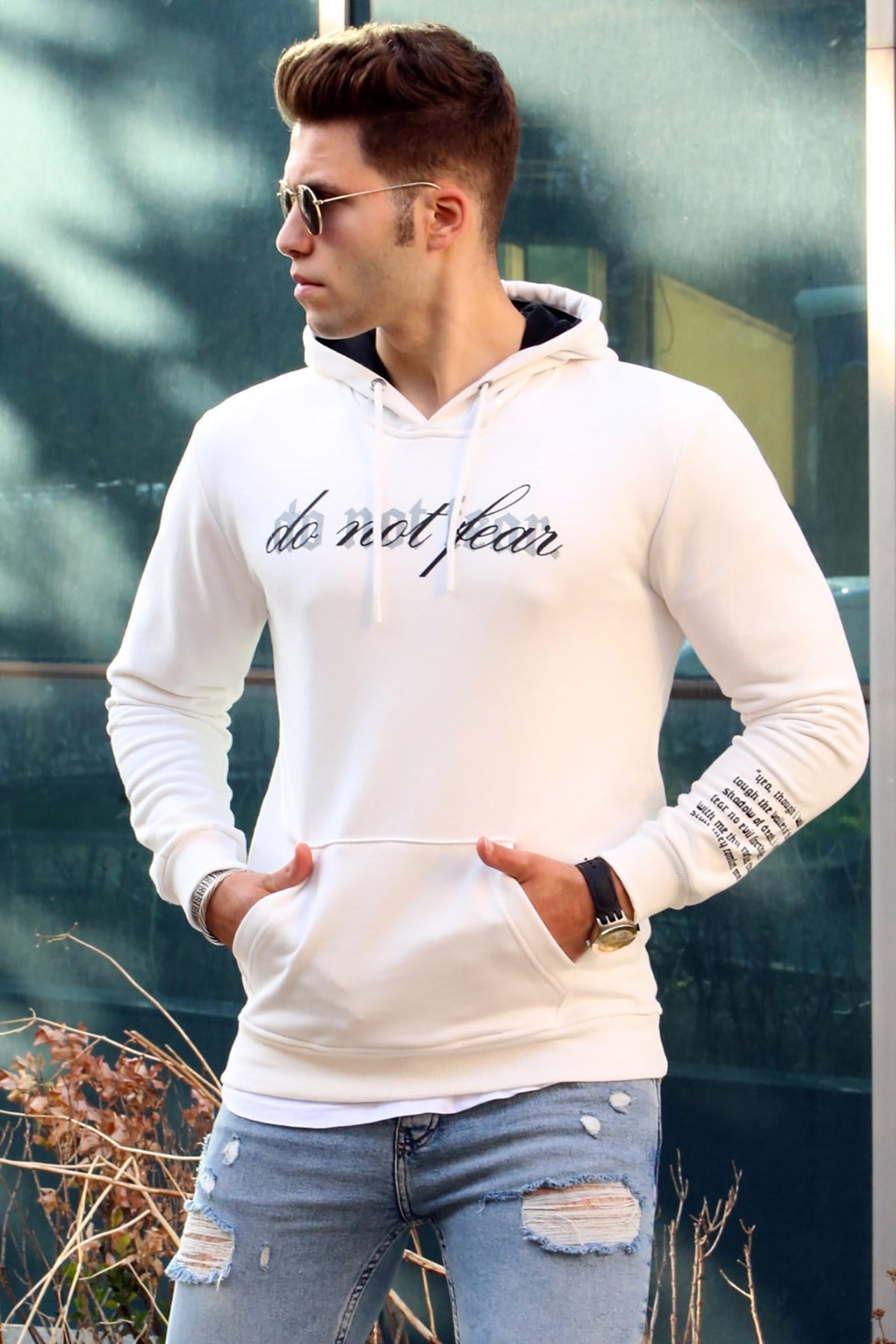 Madmext White Men's Hoodie 4771