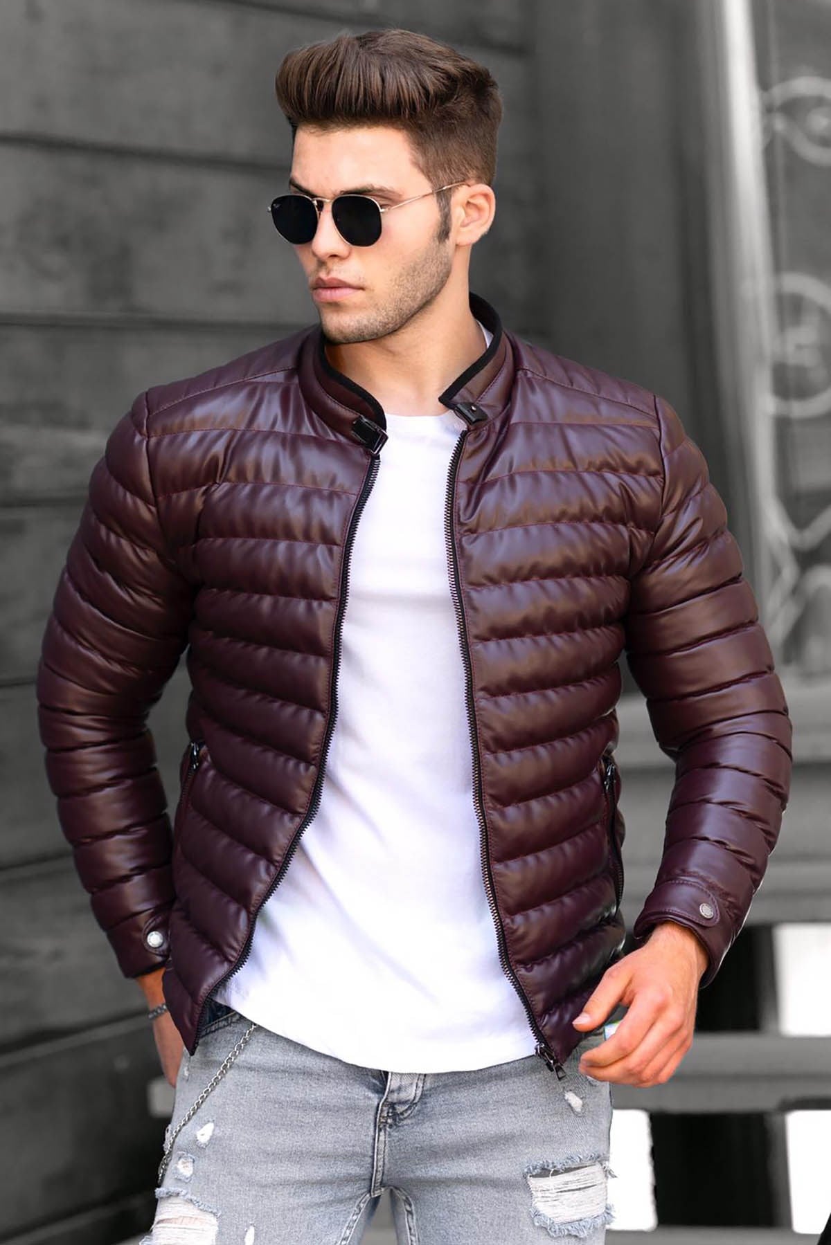 Madmext Erkek Bordo Deri Mont Ceket 9098