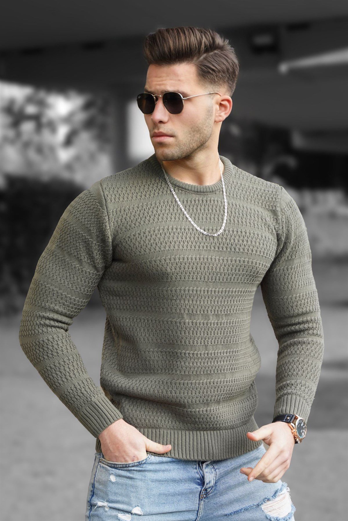 Madmext Erkek Haki Kazak 5181