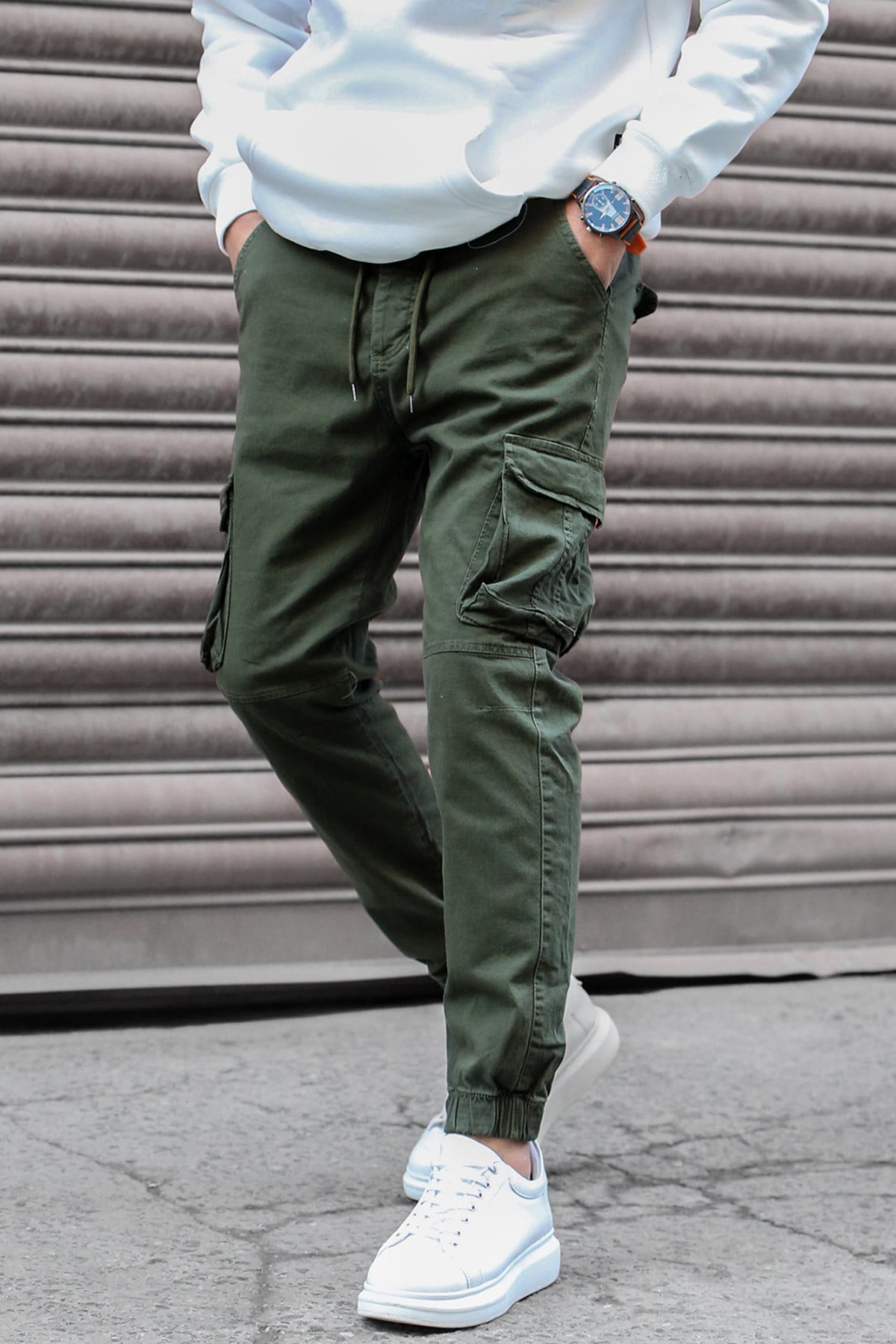 Madmext Erkek Haki Slim Fit Kargo Cep Pantolon 5695