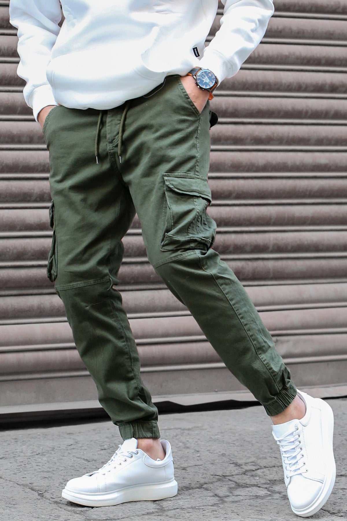 Madmext Erkek Haki Slim Fit Kargo Cep Pantolon 5695