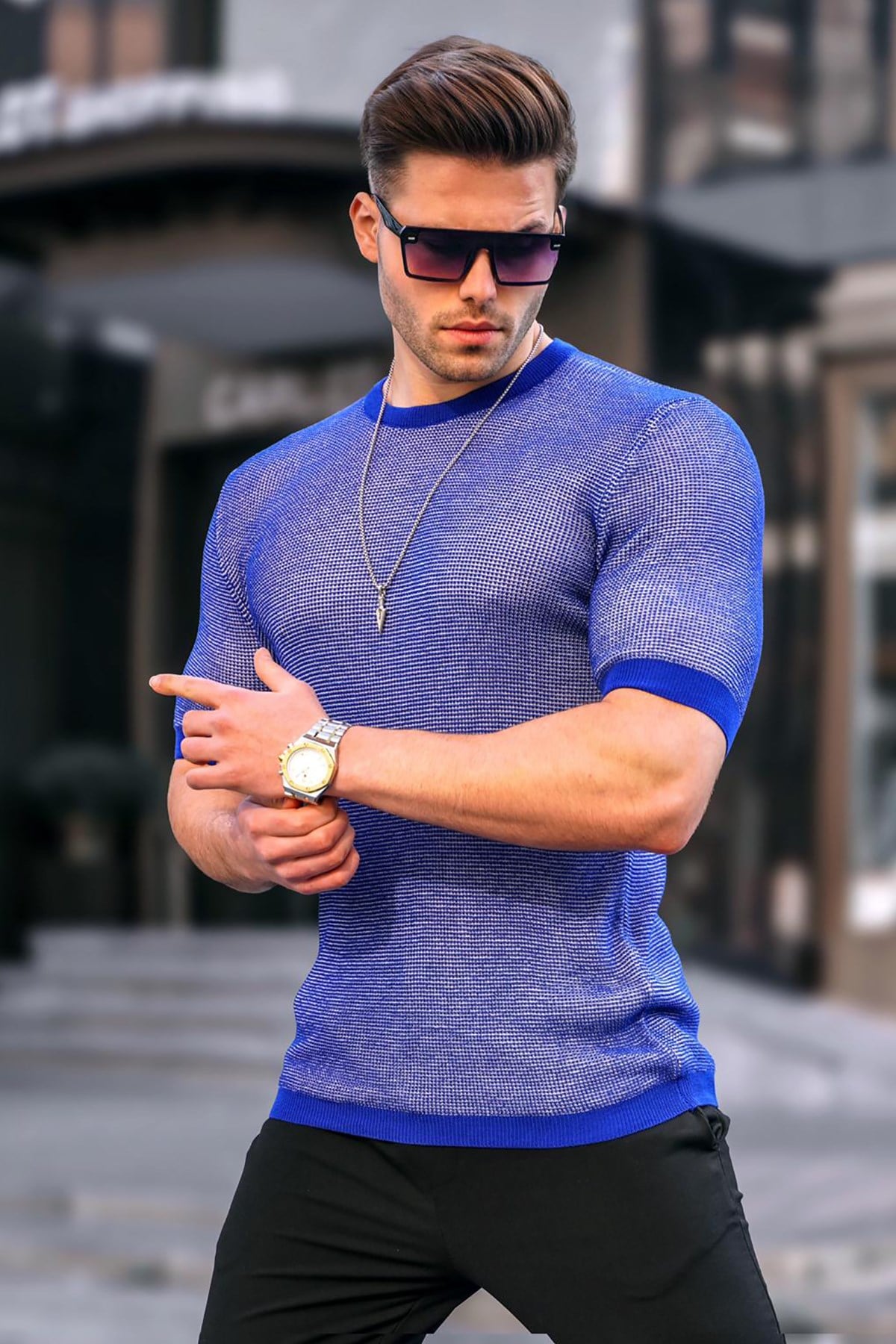 Madmext Men Knitted Saxe T-shirt 5076