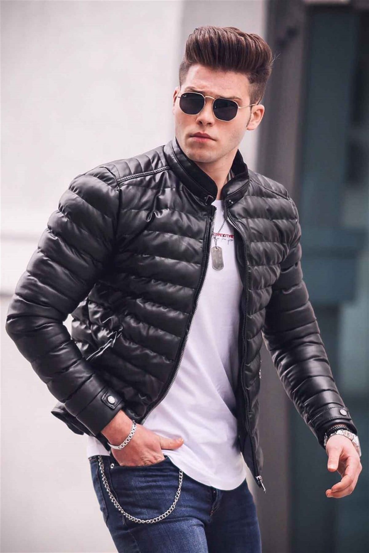 Madmext Black Leather Jacket 9098
