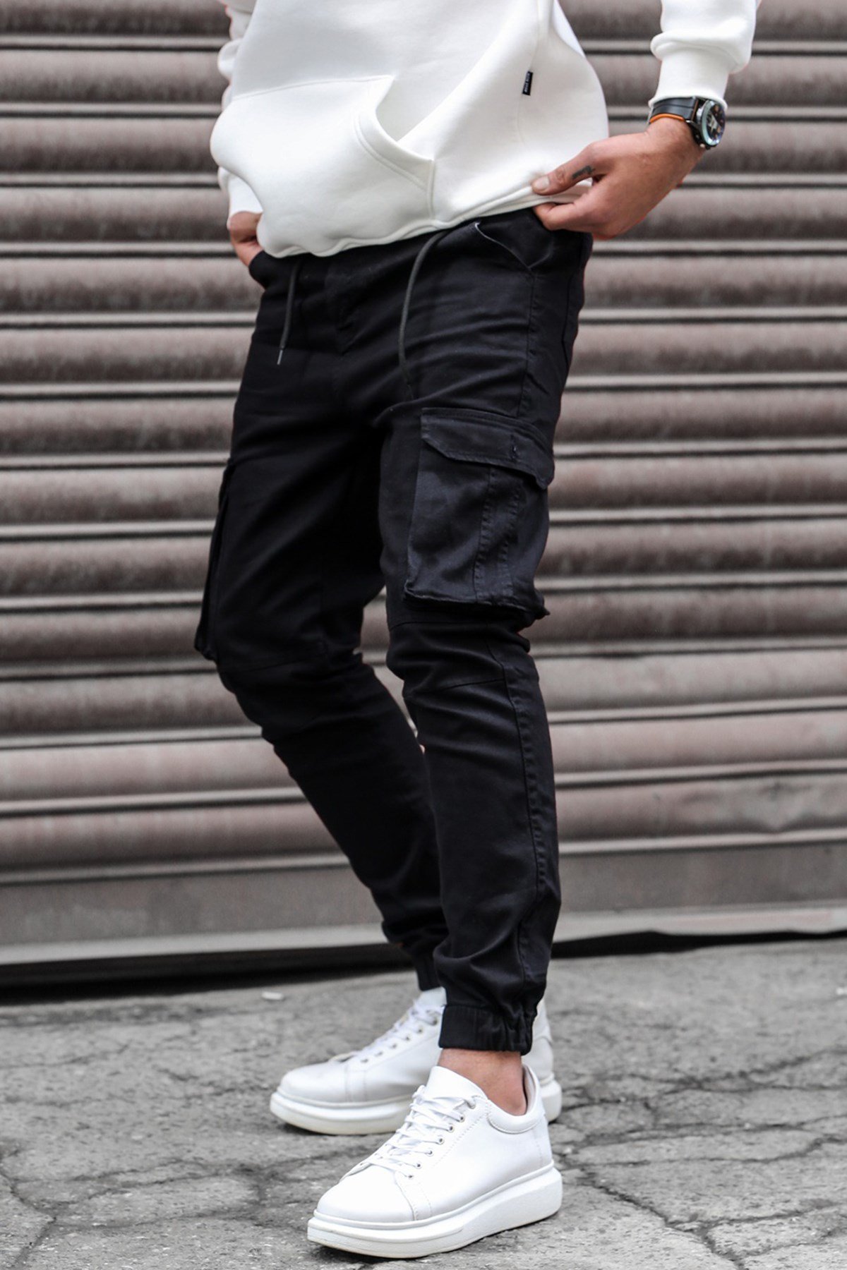 Madmext Erkek Sİyah Slim Fİt Kargo Cep Likralı Jogger Pantolon 5695