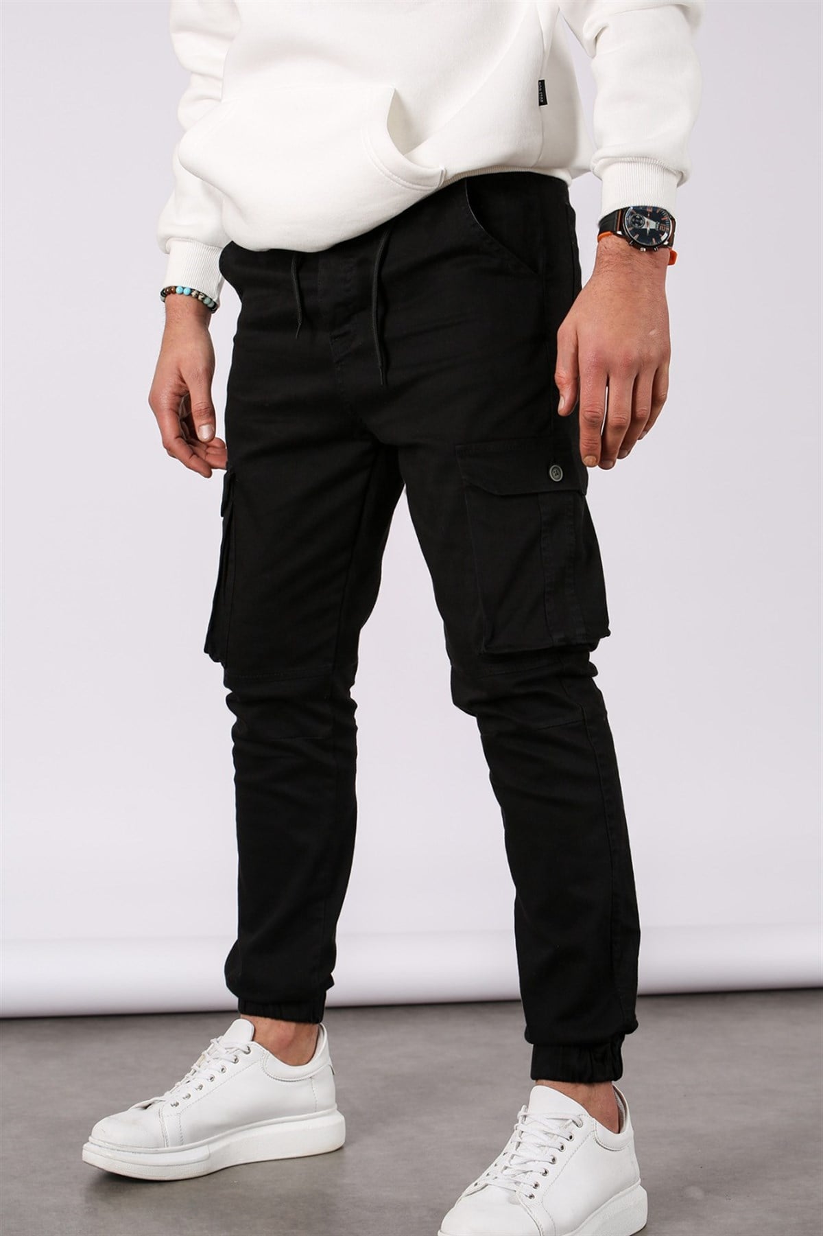 Madmext Erkek Sİyah Slim Fİt Kargo Cep Likralı Jogger Pantolon 5695