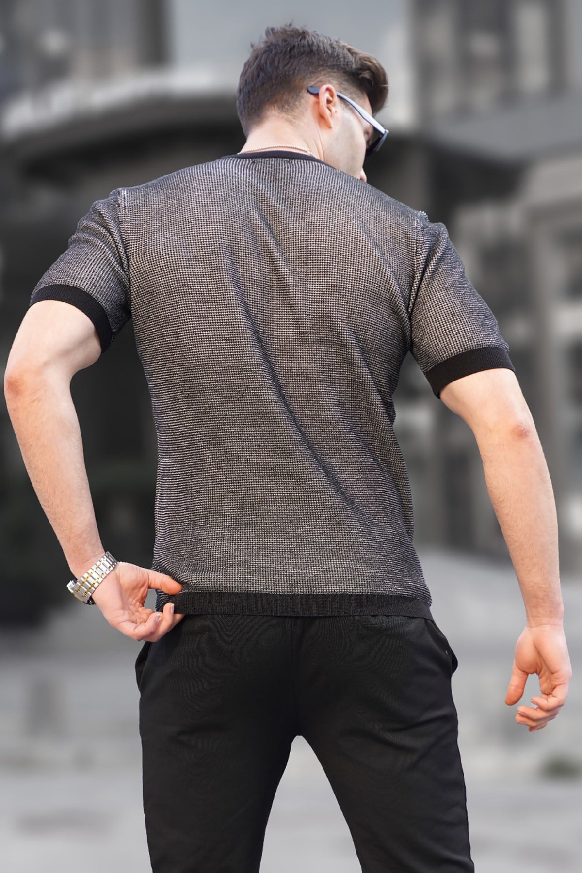 Madmext Men Knitted Black T-shirt 5076