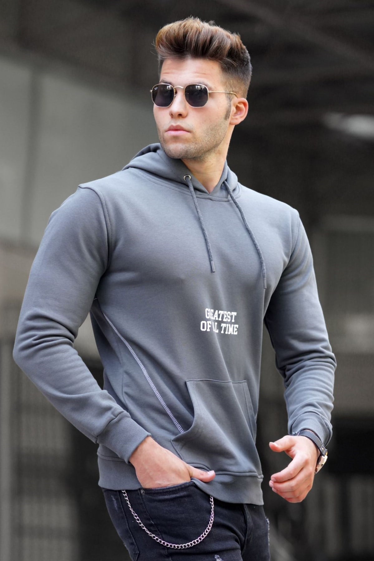 Madmext Füme Baskılı Kapşonlu Sweatshirt 5292