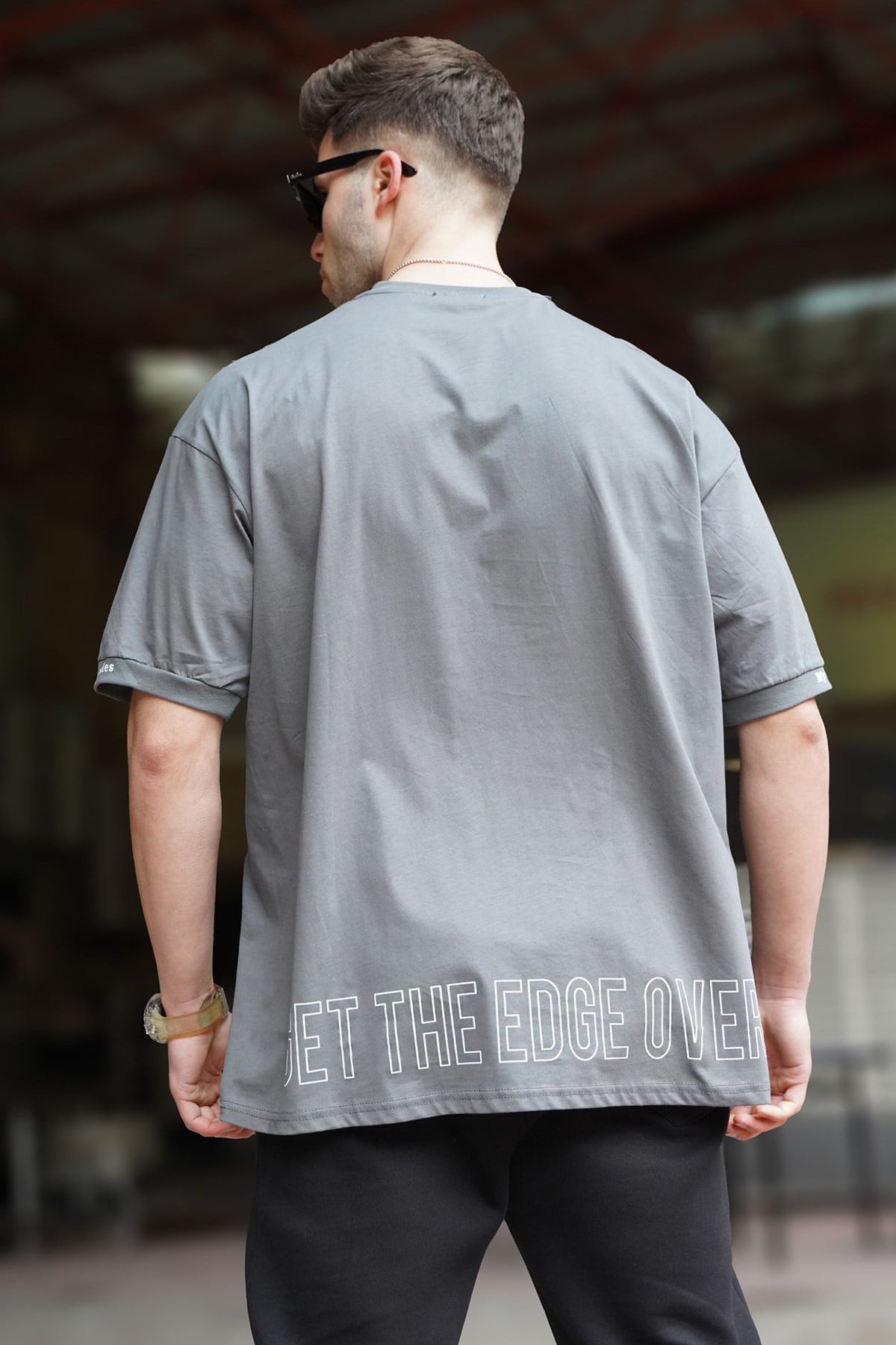 Madmext Men Oversize Stone Gray T-Shirt 5803