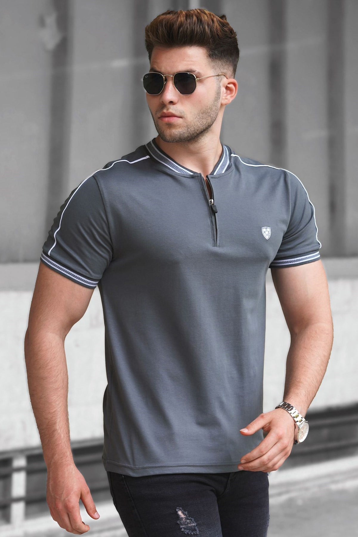 Madmext Füme Polo Yaka Erkek Tişört 9281