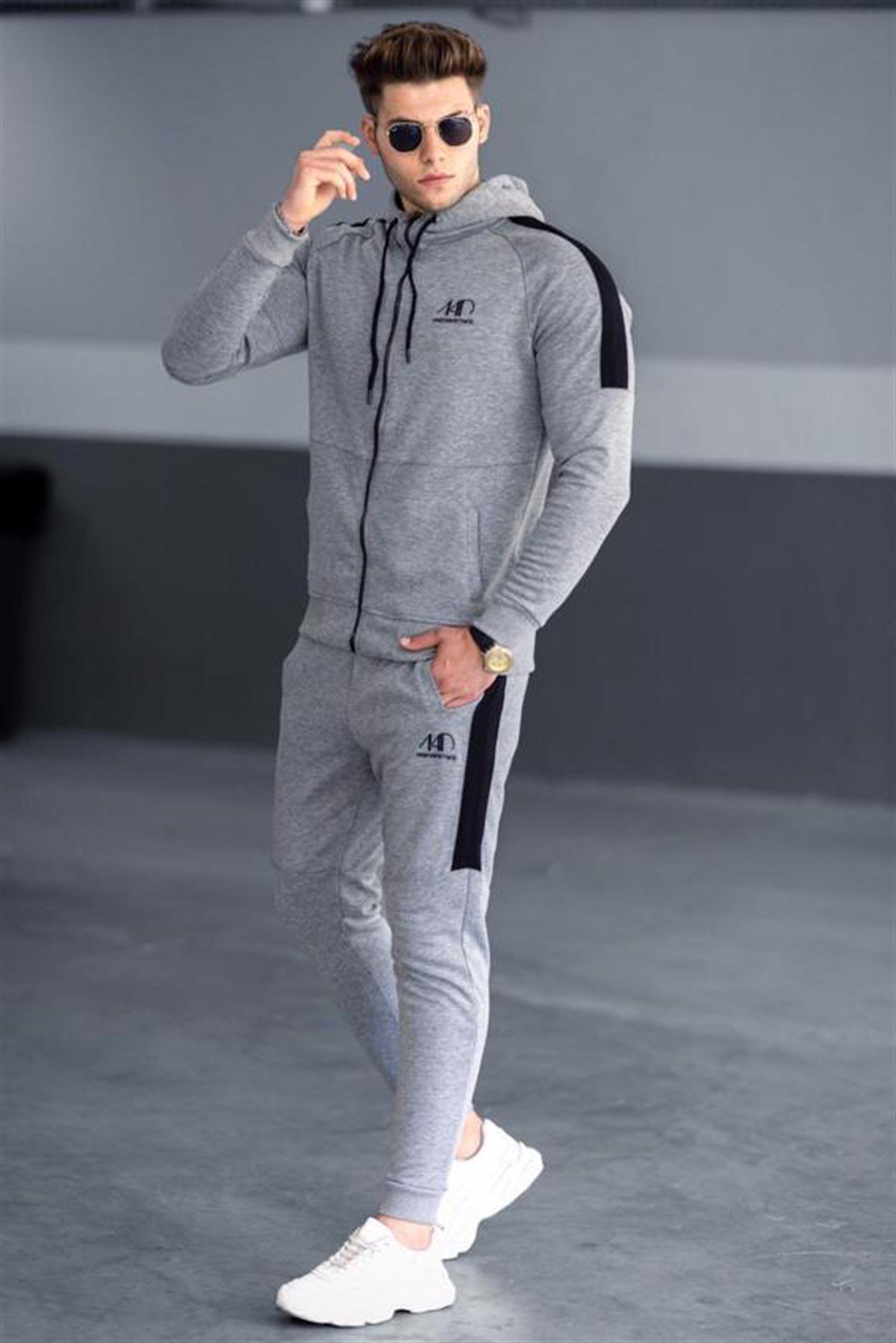 Madmext Gray Printed Men Tracksuit Set 4671