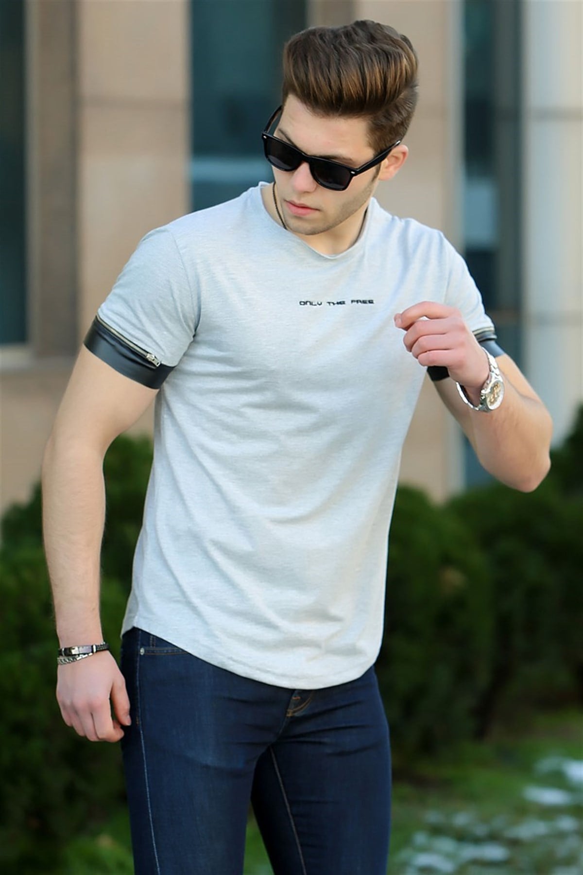 Madmext Grey T-shirt for Men 4451