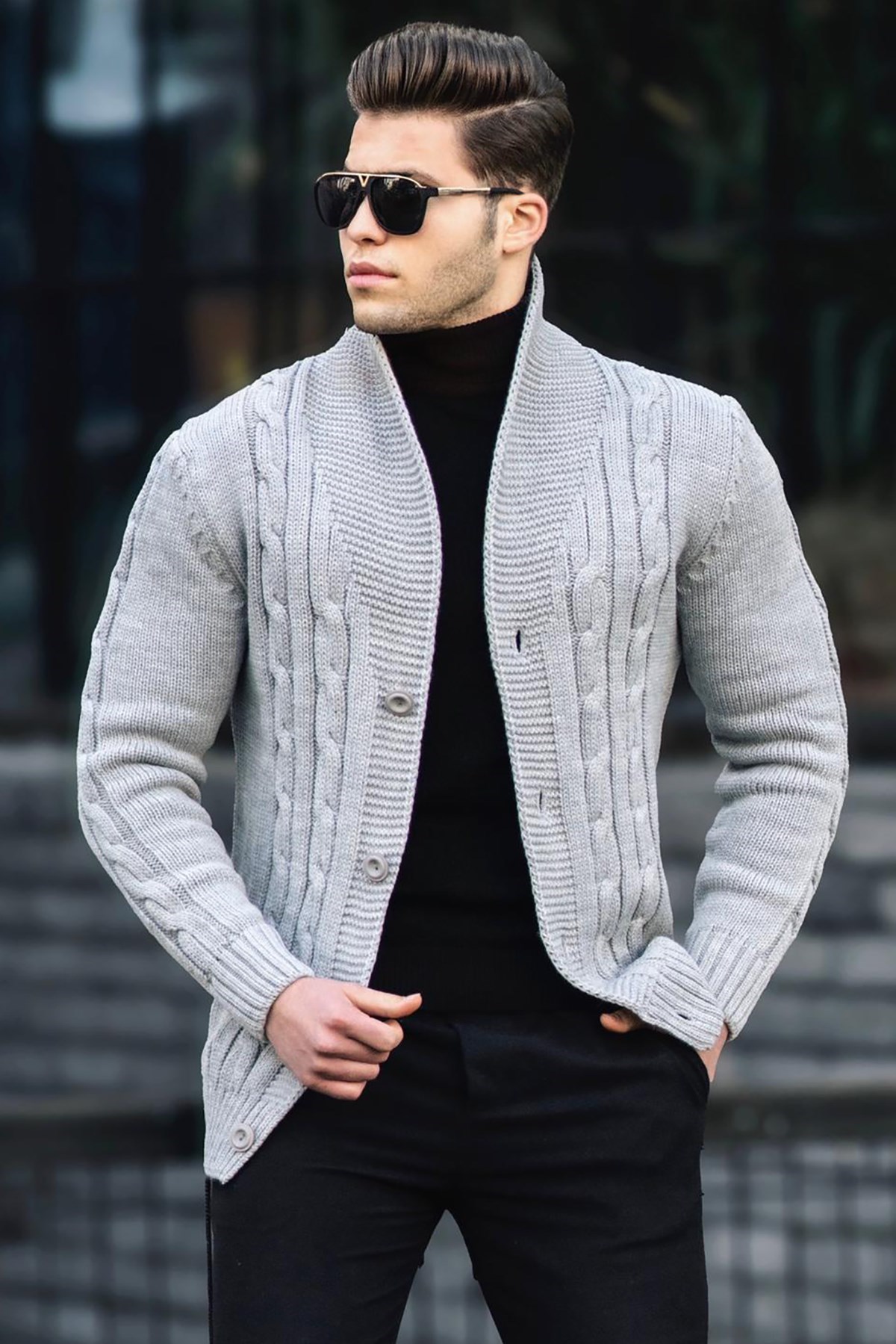 Madmext Gri Örgülü Hırka 9053