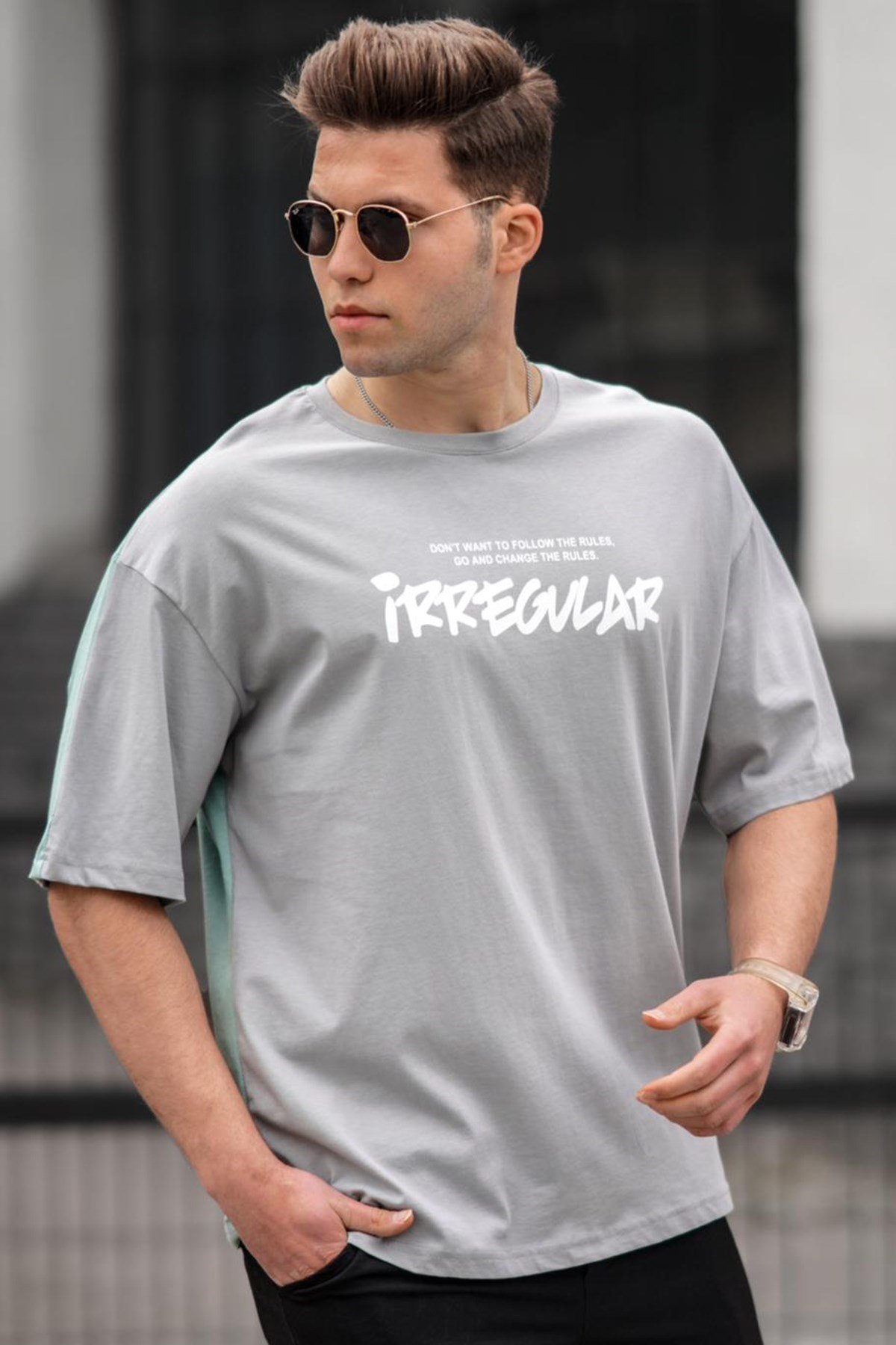 Madmext Gri Oversize Erkek Tişört 5210
