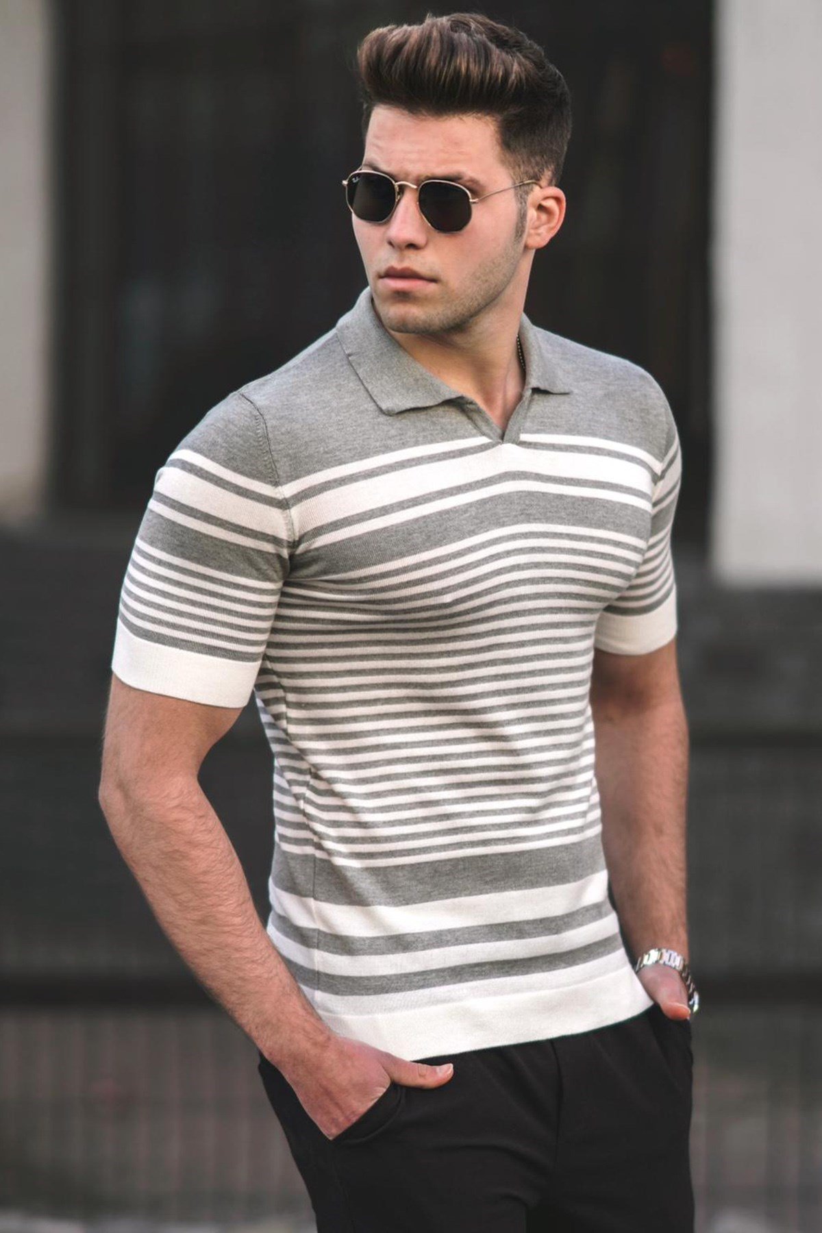 Madmext Gri Polo Yaka Erkek Tişört 5083
