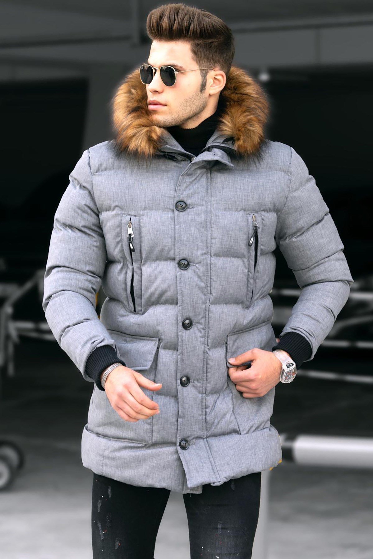 Madmext Gri Şişme Mont 4909