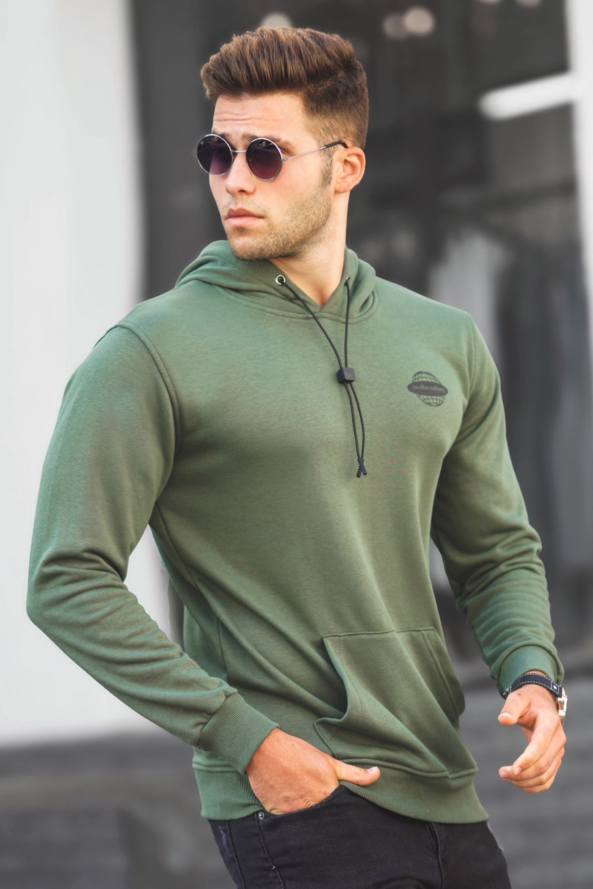 Madmext Haki Baskılı Erkek Sweatshirt 5297
