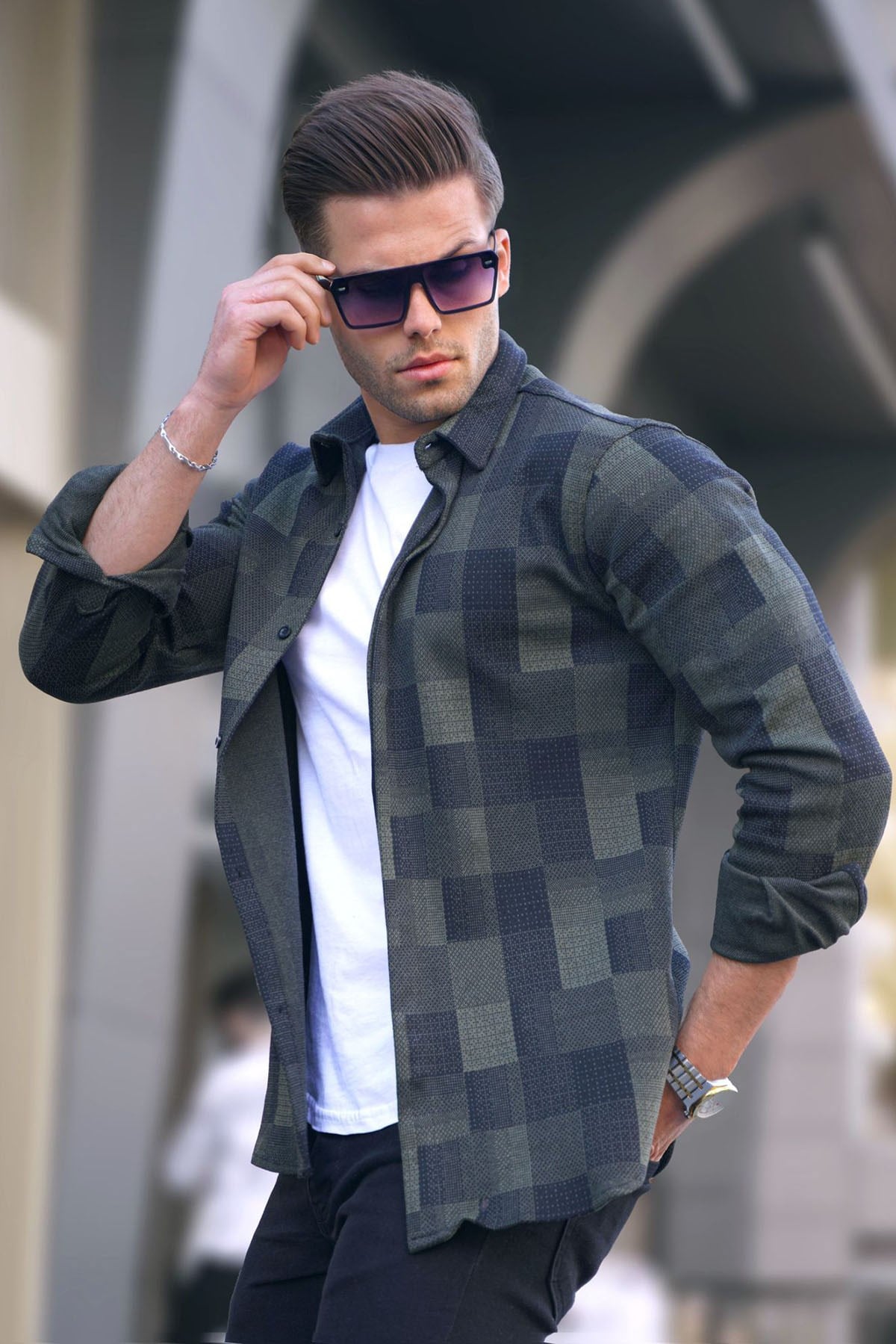 Madmext Khaki Checked Shirt 4667