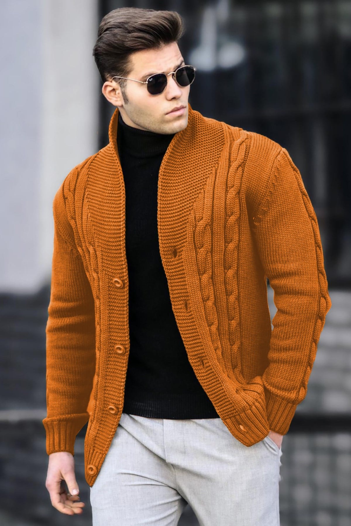 Madmext Hardal Örgülü Hırka 9053