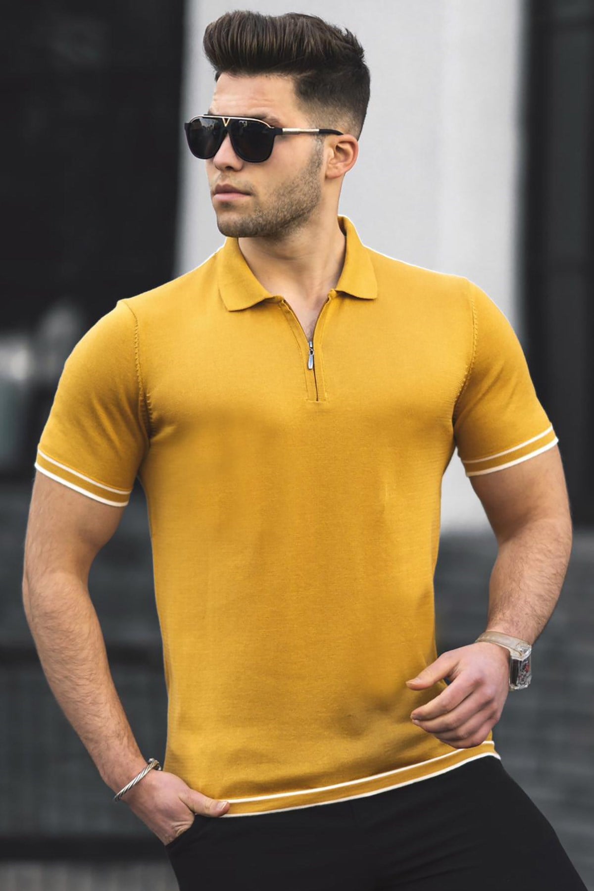Madmext Hardal Polo Yaka Erkek Tişört 5090