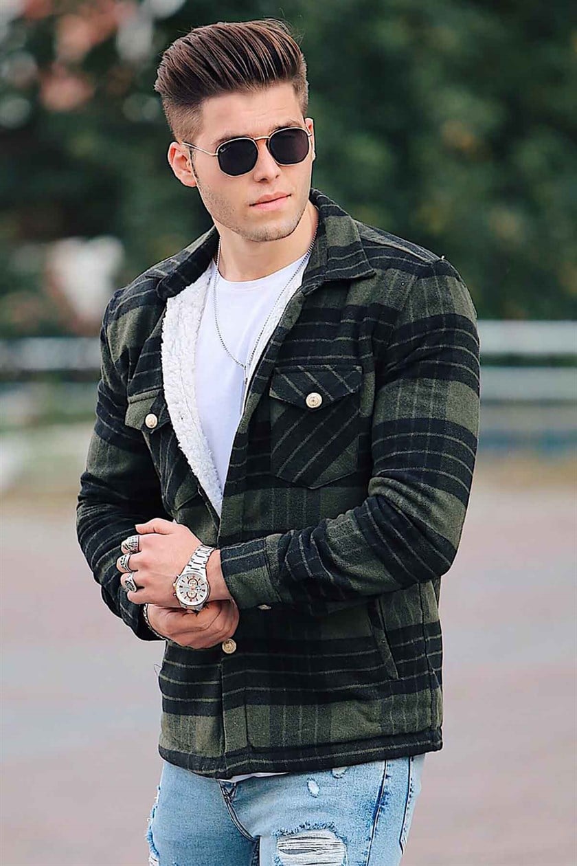 Madmext İçi Kürklü Haki Oduncu Gömlek 9021