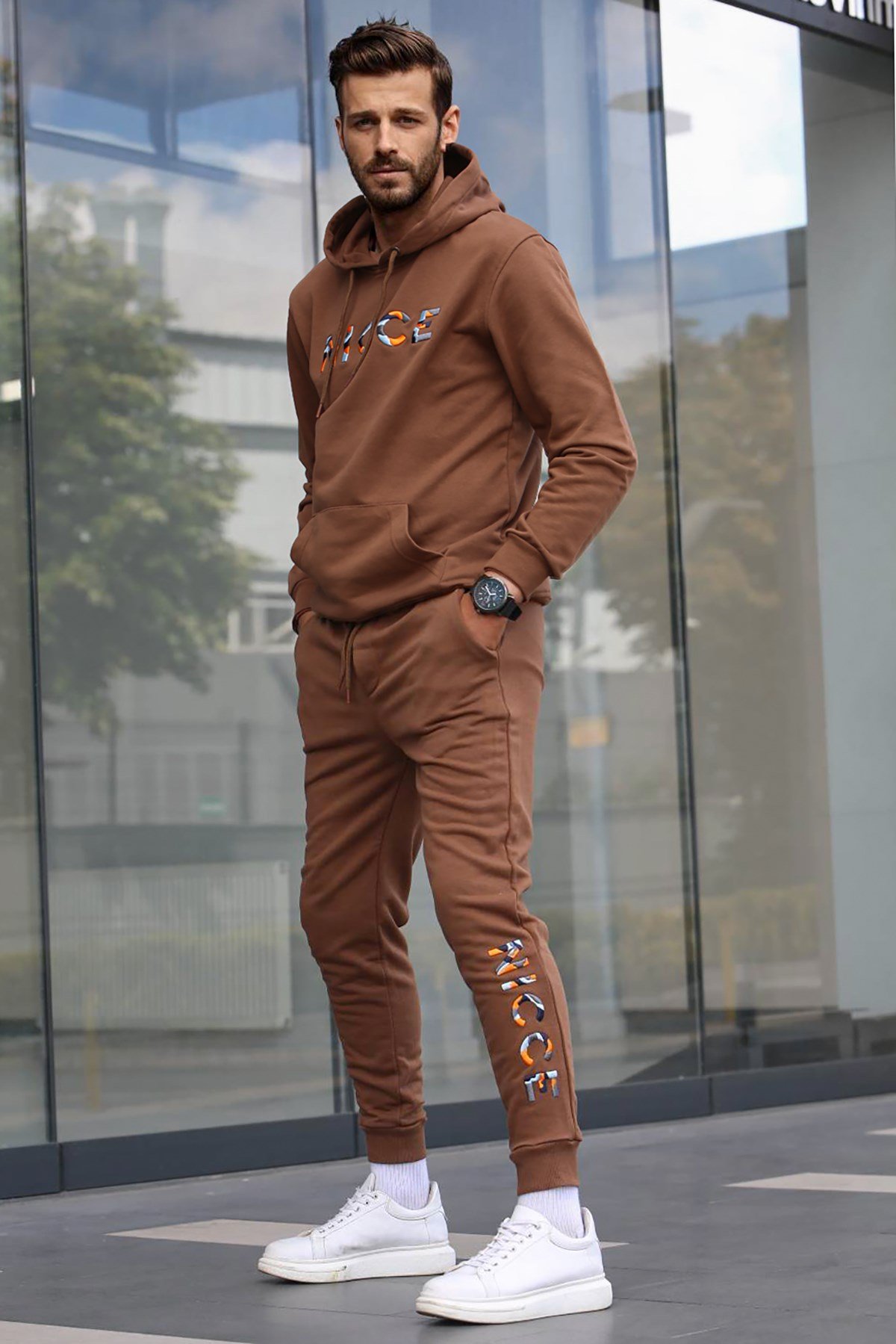 Madmext Men Printed Brown Tracksuit 5298