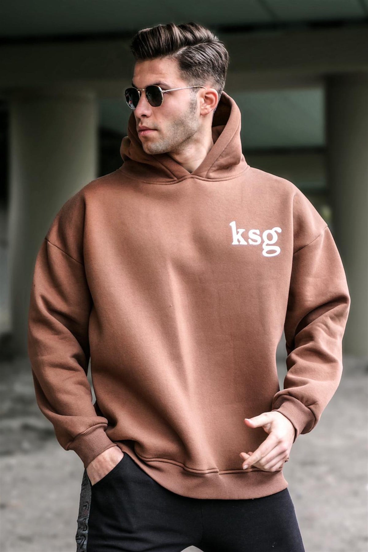 Madmext Kahverengi Oversize Erkek Sweatshirt 5337