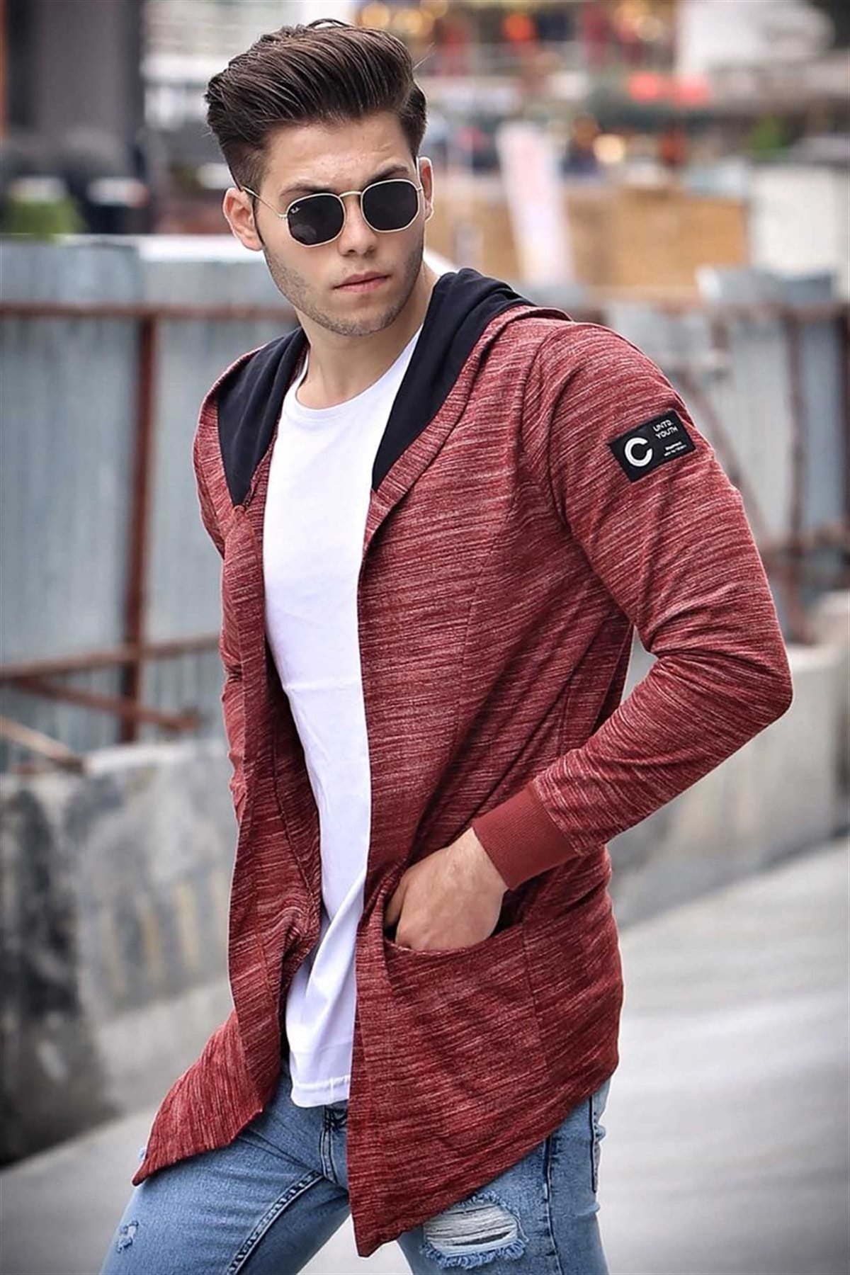 Madmext Kapşonlu Bordo Hırka 2223