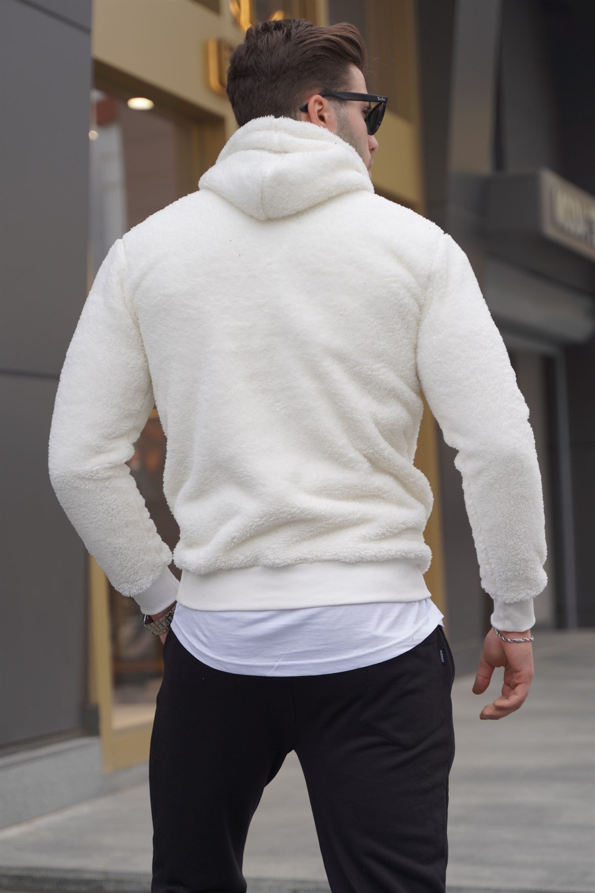 Madmext Kapşonlu Peluş Sweatshirt Beyaz 4390