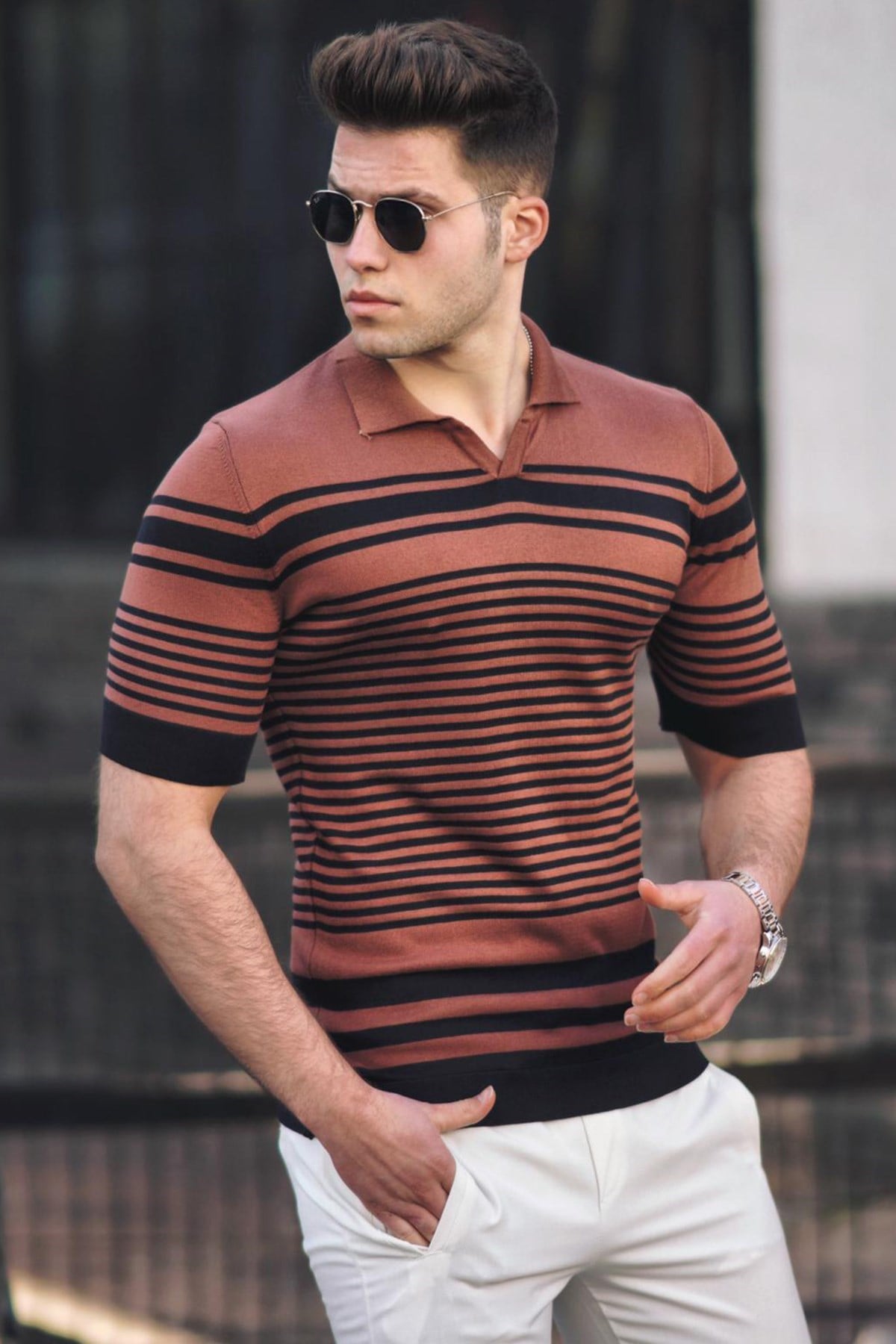 Madmext Kiremit Polo Yaka Erkek Tişört 5083